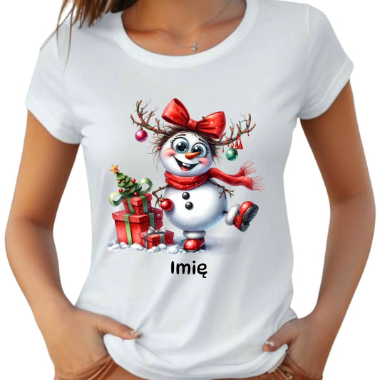Koszulka damska świąteczna - Bałwanek - personalizowana BN123 - StoryCups.pl