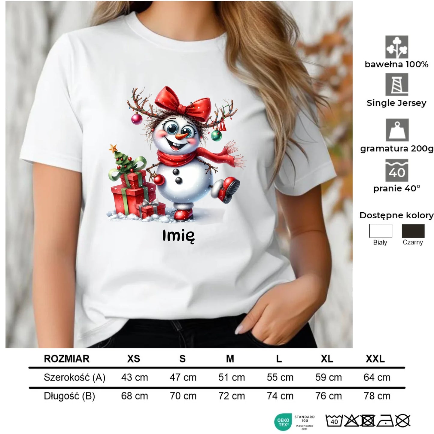 Koszulka damska świąteczna - Bałwanek - personalizowana BN123 - StoryCups.pl
