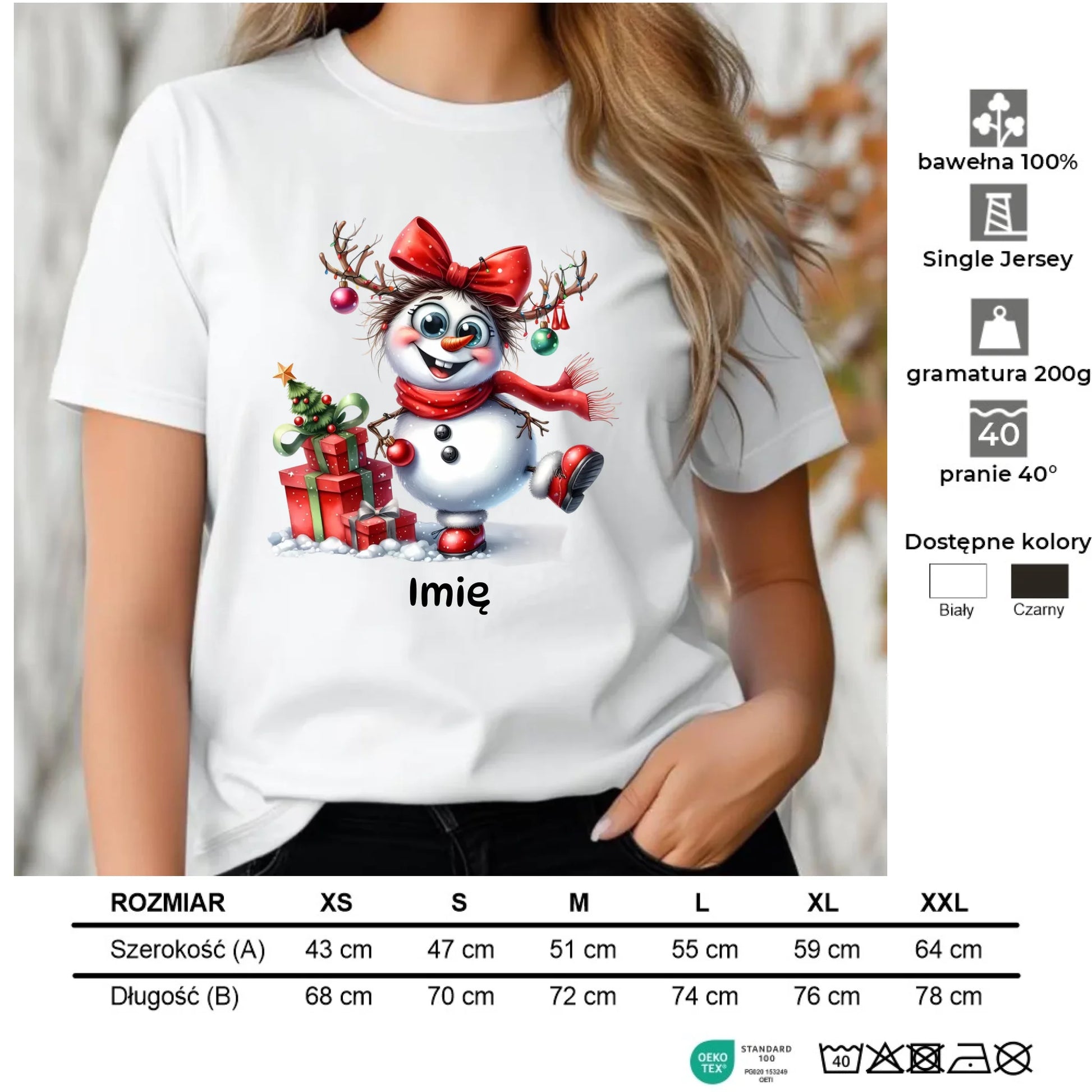 Koszulka damska świąteczna - Bałwanek - personalizowana BN123 - StoryCups.pl