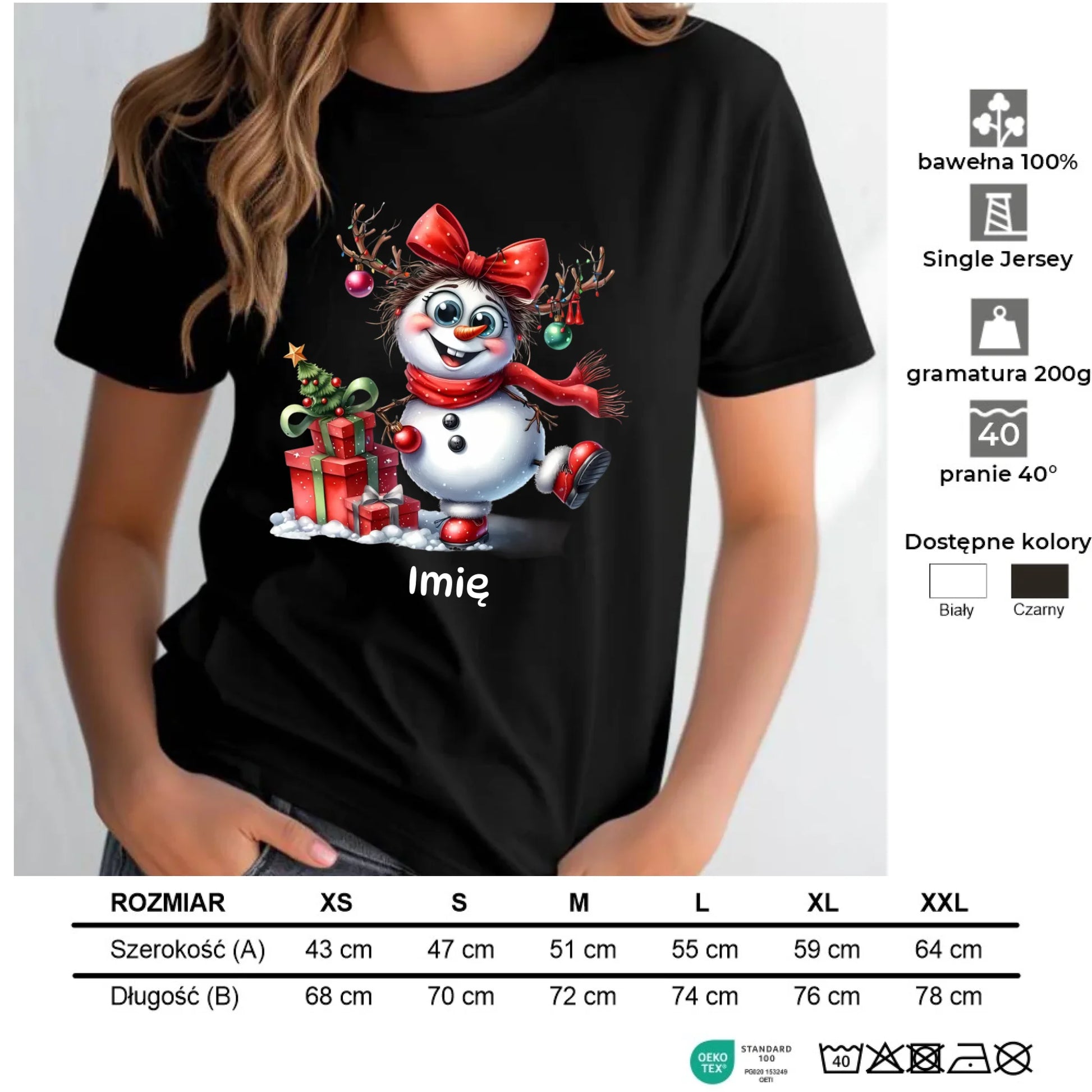 Koszulka damska świąteczna - Bałwanek - personalizowana BN123 - StoryCups.pl