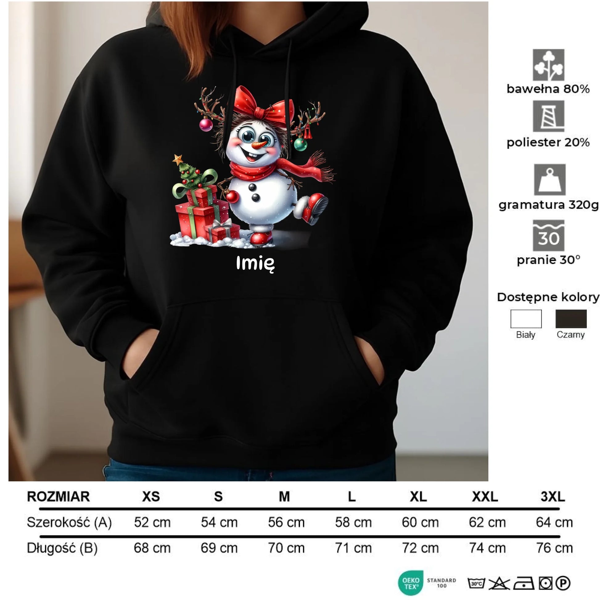 Bluza damska z kapturem świąteczna - Bałwanek - personalizowana BN123 - StoryCups.pl