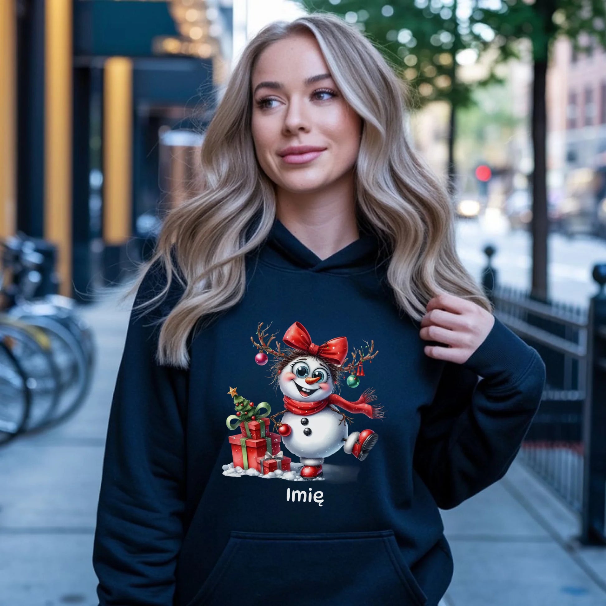 Bluza damska z kapturem świąteczna - Bałwanek - personalizowana BN123 - StoryCups.pl