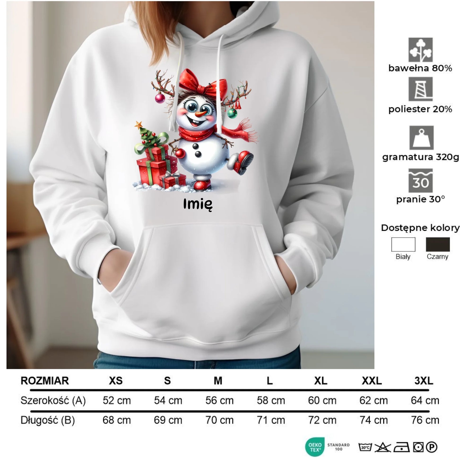 Bluza damska z kapturem świąteczna - Bałwanek - personalizowana BN123 - StoryCups.pl