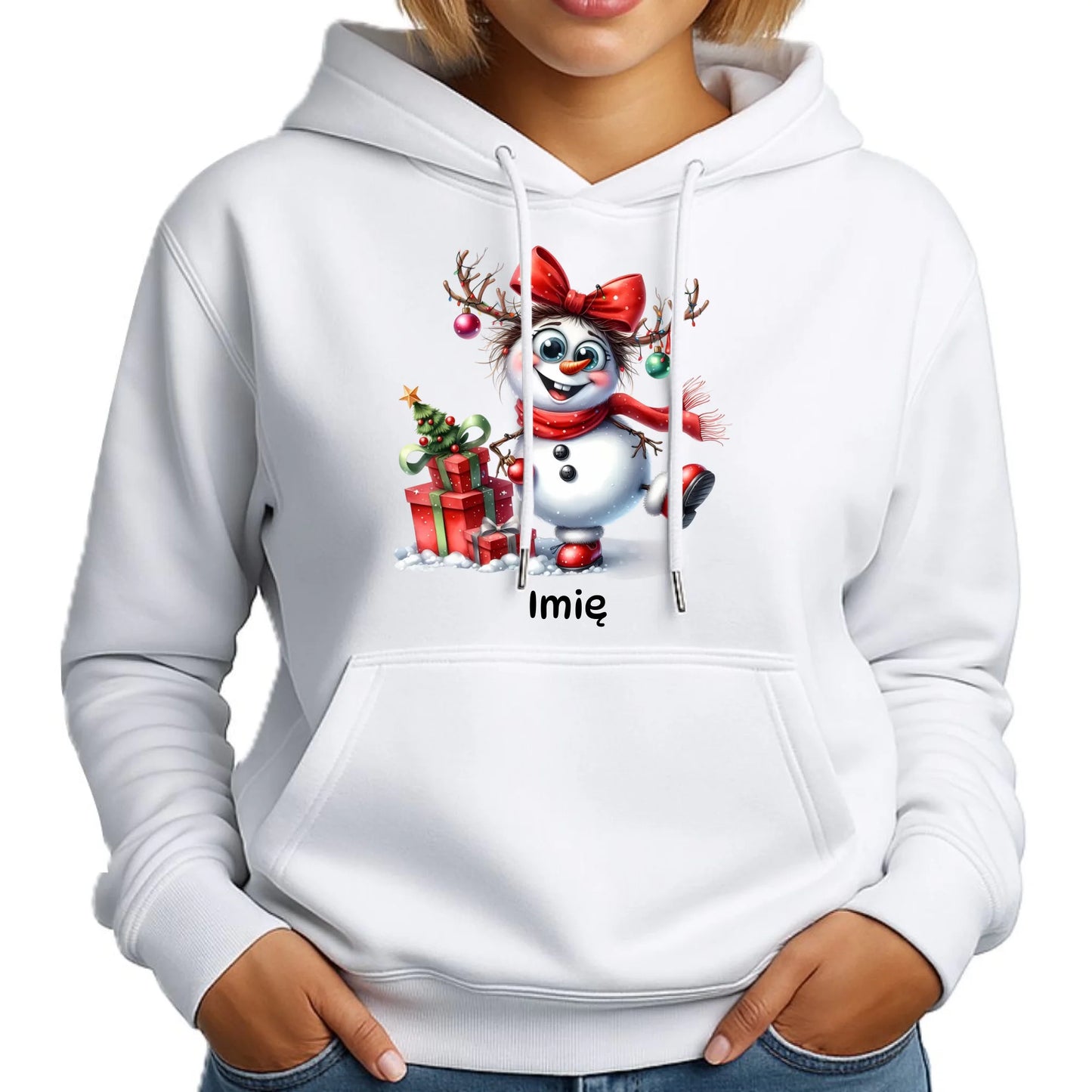 Bluza damska z kapturem świąteczna - Bałwanek - personalizowana BN123 - StoryCups.pl