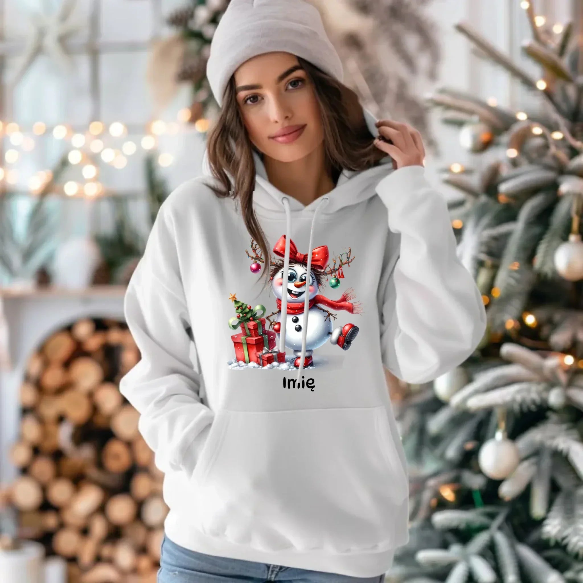 Bluza damska z kapturem świąteczna - Bałwanek - personalizowana BN123 - StoryCups.pl
