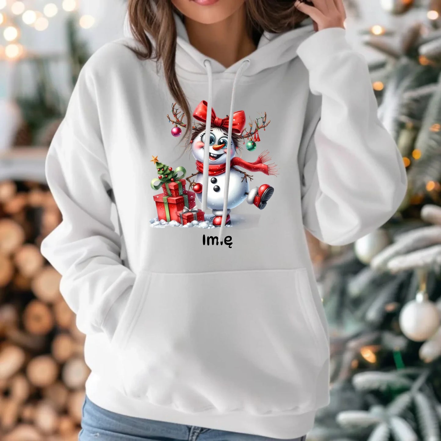 Bluza damska z kapturem świąteczna - Bałwanek - personalizowana BN123 - StoryCups.pl