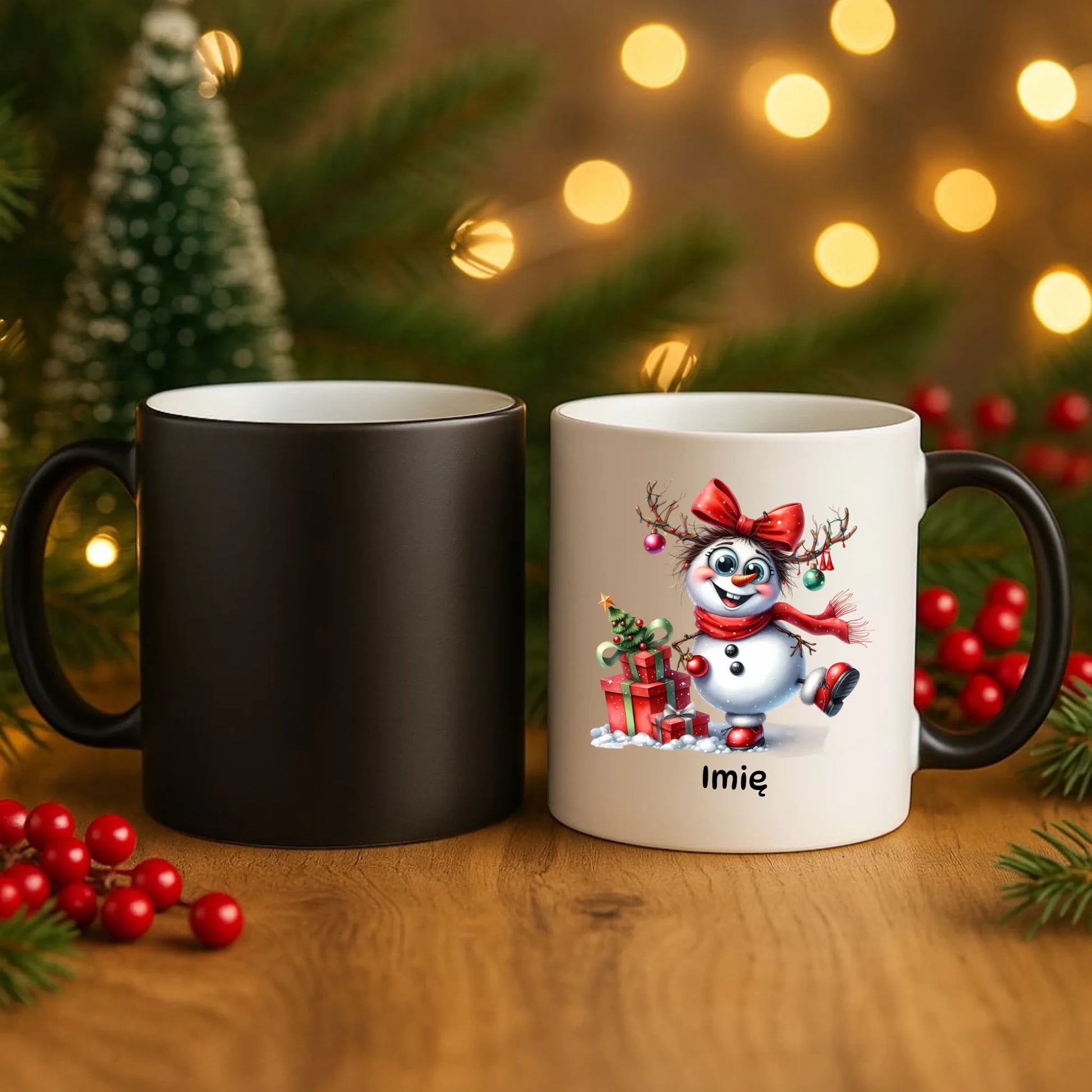 Kubek magiczny świąteczny dla niej - Bałwanek - personalizowany BN123 - StoryCups.pl