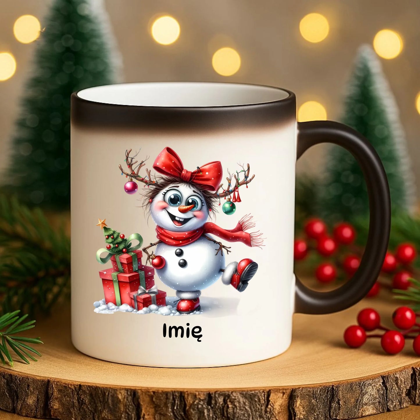 Kubek magiczny świąteczny dla niej - Bałwanek - personalizowany BN123 - StoryCups.pl