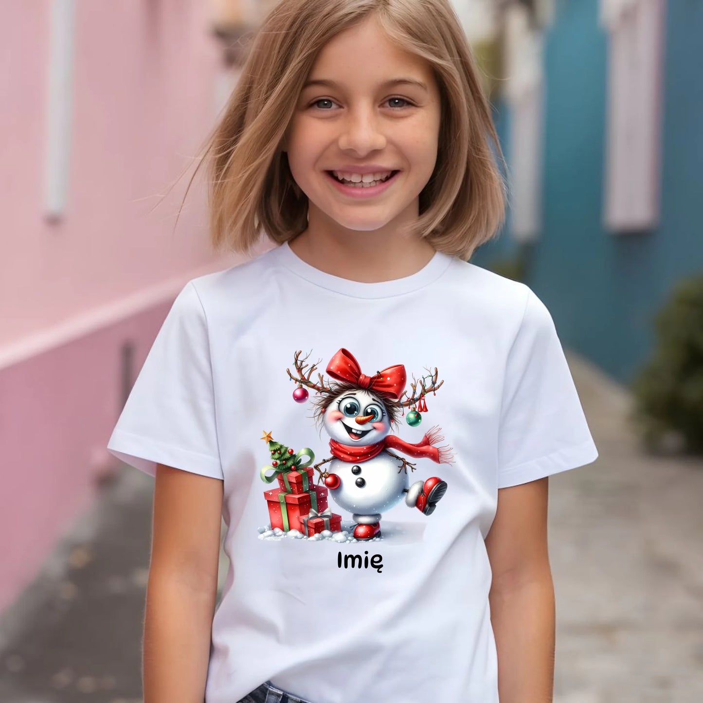 Koszulka dziecięca świąteczna dla dziewczynki - Bałwanek - personalizowana BN123 - StoryCups.pl