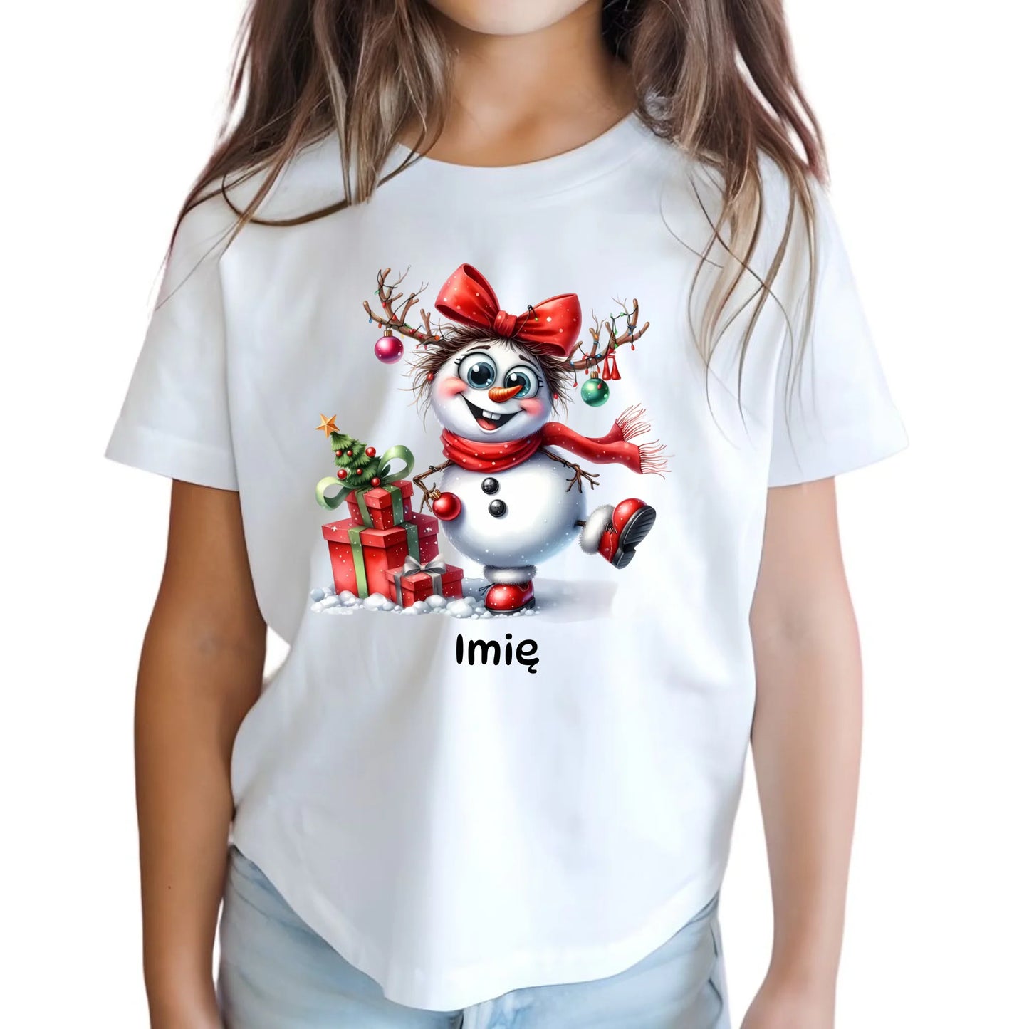 Koszulka dziecięca świąteczna dla dziewczynki - Bałwanek - personalizowana BN123 - StoryCups.pl