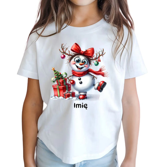 Koszulka dziecięca świąteczna dla dziewczynki - Bałwanek - personalizowana BN123 - StoryCups.pl