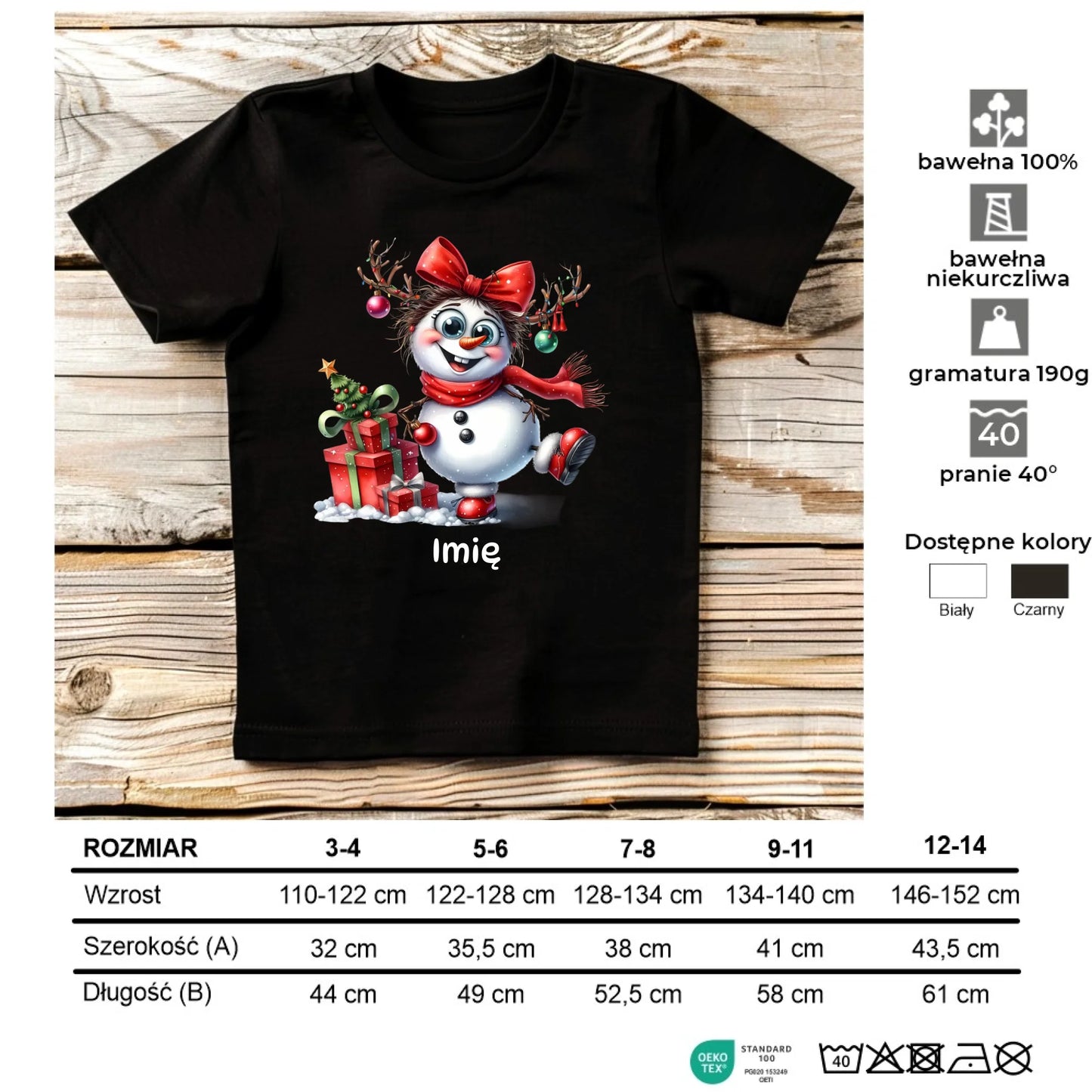 Koszulka dziecięca świąteczna dla dziewczynki - Bałwanek - personalizowana BN123 - StoryCups.pl