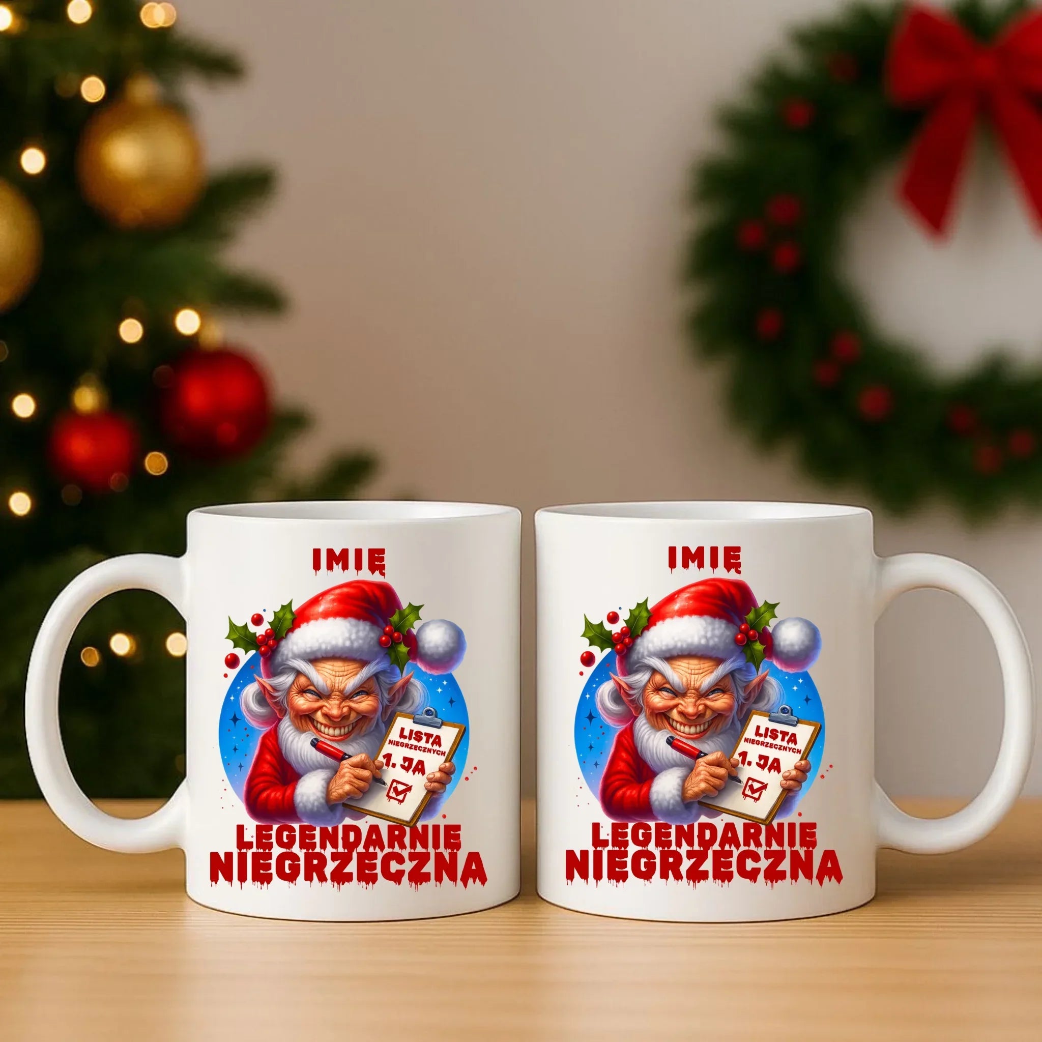 Zestaw poduszka i kubek świąteczny - Legendarnie niegrzeczna - personalizowany BN122 - StoryCups.pl