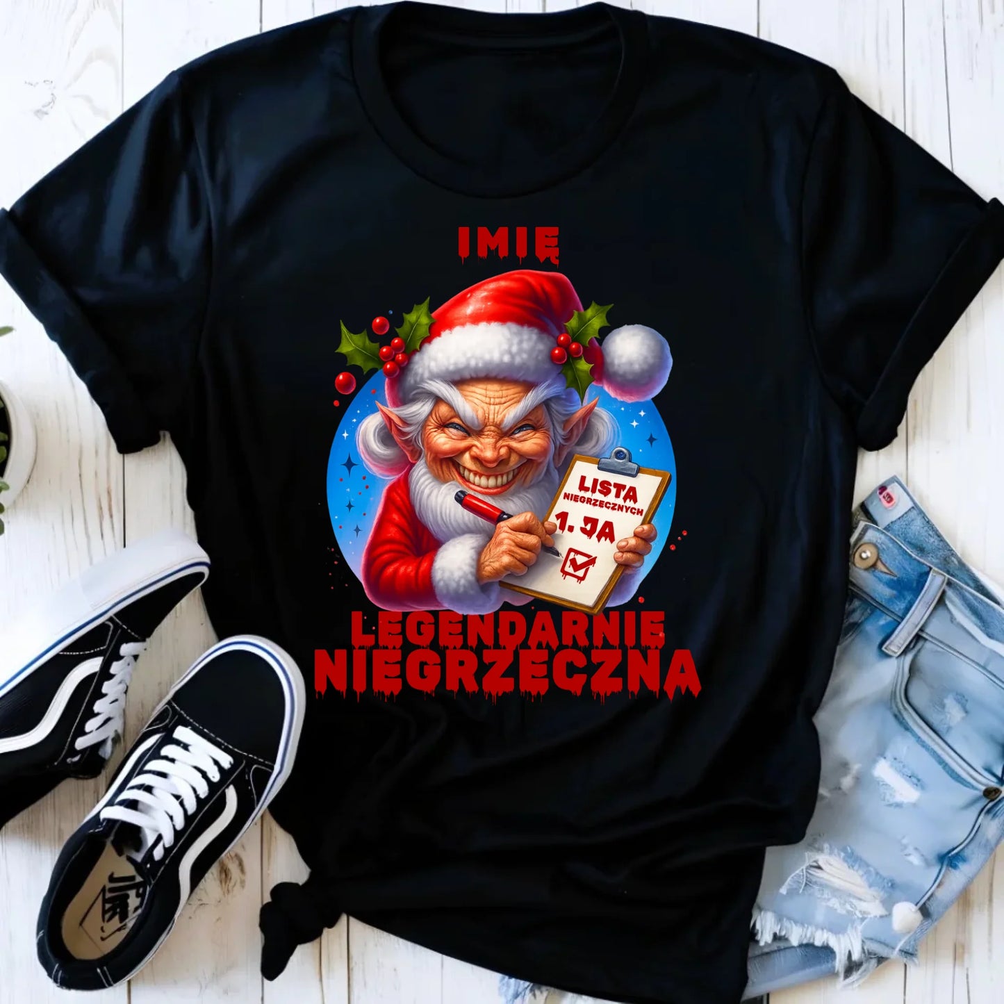 Koszulka damska świąteczna - Legendarnie niegrzeczna - personalizowana BN122 - StoryCups.pl