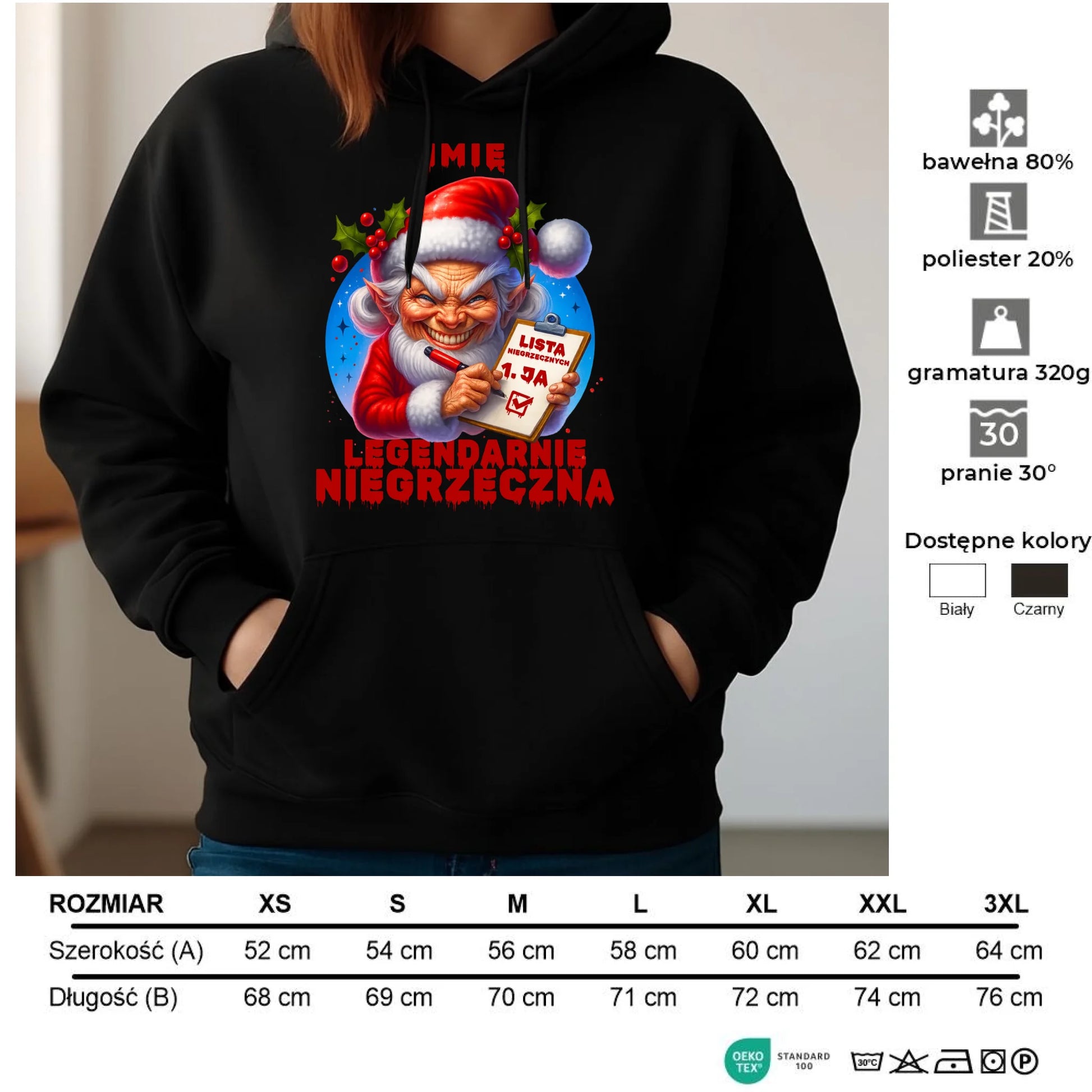 Bluza damska z kapturem świąteczna - Legendarnie niegrzeczna - personalizowana BN122 - StoryCups.pl