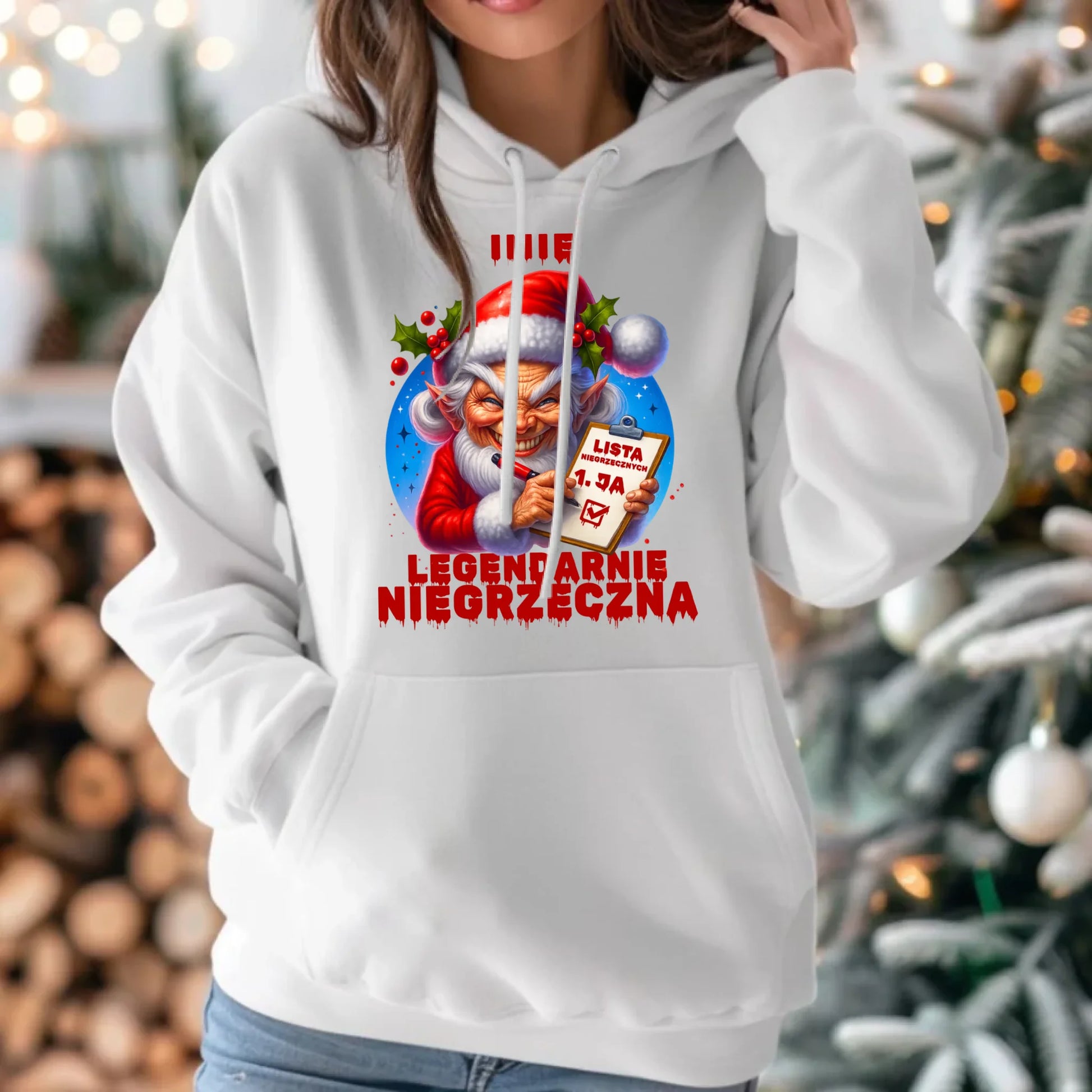 Bluza damska z kapturem świąteczna - Legendarnie niegrzeczna - personalizowana BN122 - StoryCups.pl