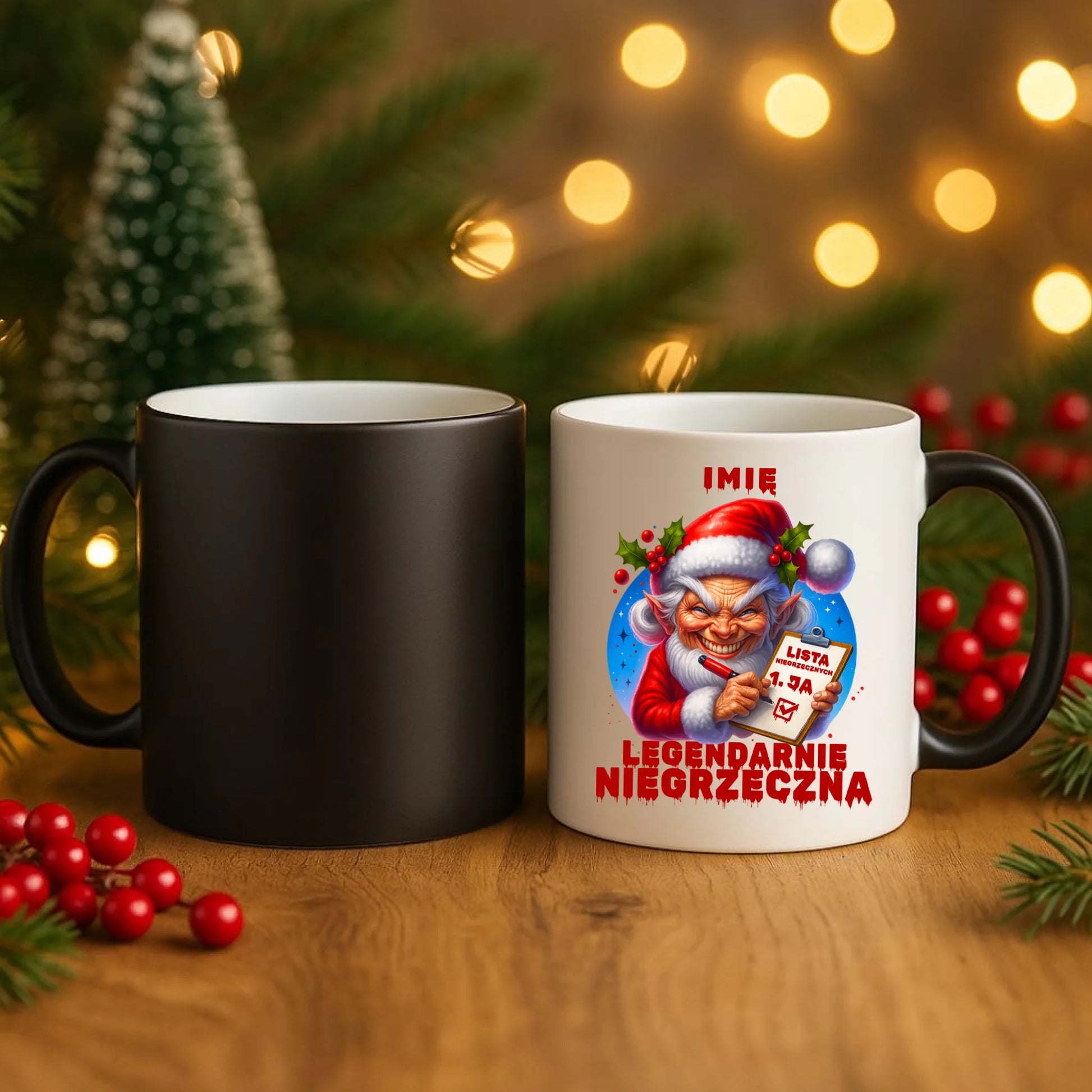 Kubek magiczny świąteczny - Legendarnie niegrzeczna - personalizowany BN122 - StoryCups.pl