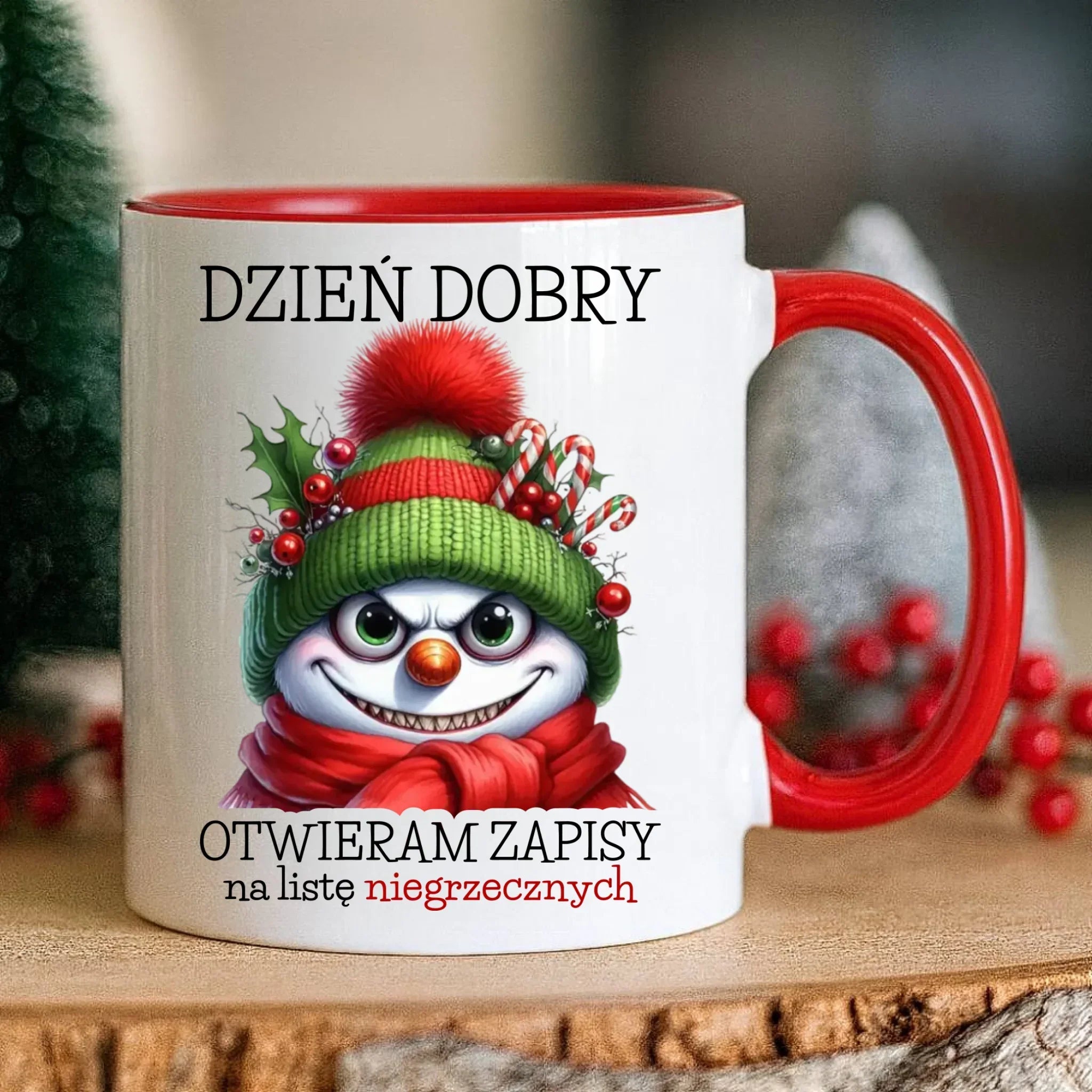 Kubek świąteczny - Niegrzeczny bałwan - Dzień dobry otwieram zapisy na listę BN121 - StoryCups.pl