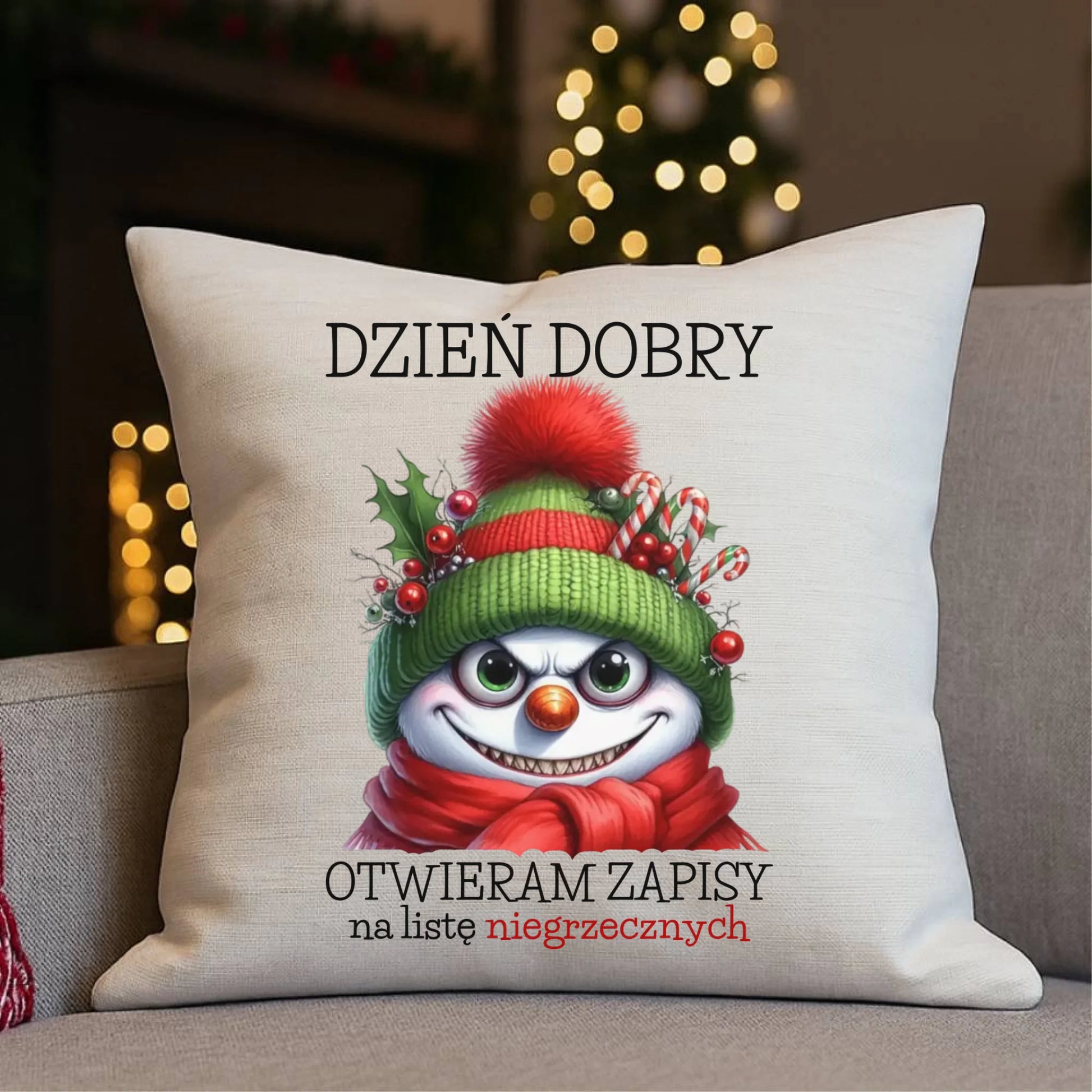 Poduszka świąteczna - Niegrzeczny bałwan - Dzień dobry otwieram zapisy na listę BN121 - StoryCups.pl