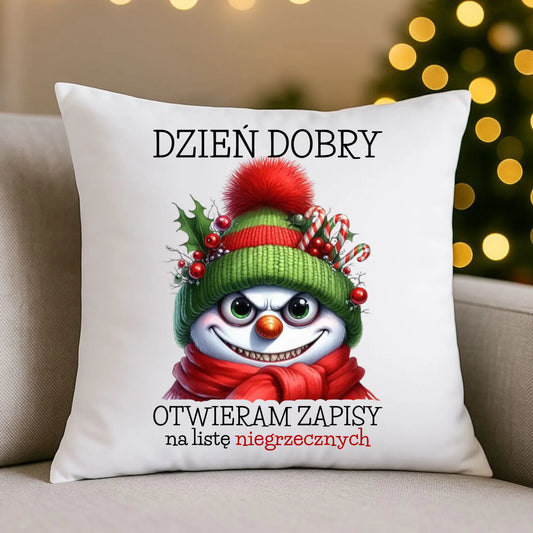 Poduszka świąteczna - Niegrzeczny bałwan - Dzień dobry otwieram zapisy na listę BN121 - StoryCups.pl