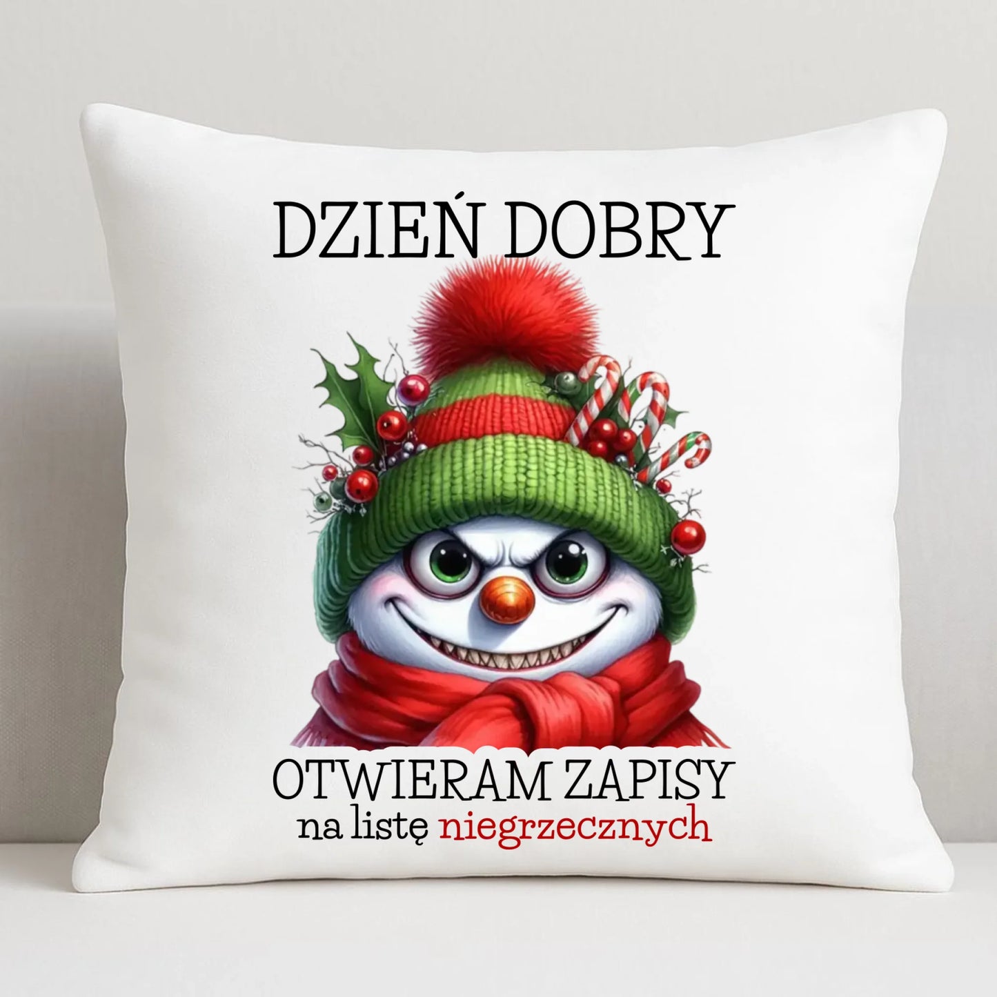 Poduszka świąteczna - Niegrzeczny bałwan - Dzień dobry otwieram zapisy na listę BN121 - StoryCups.pl