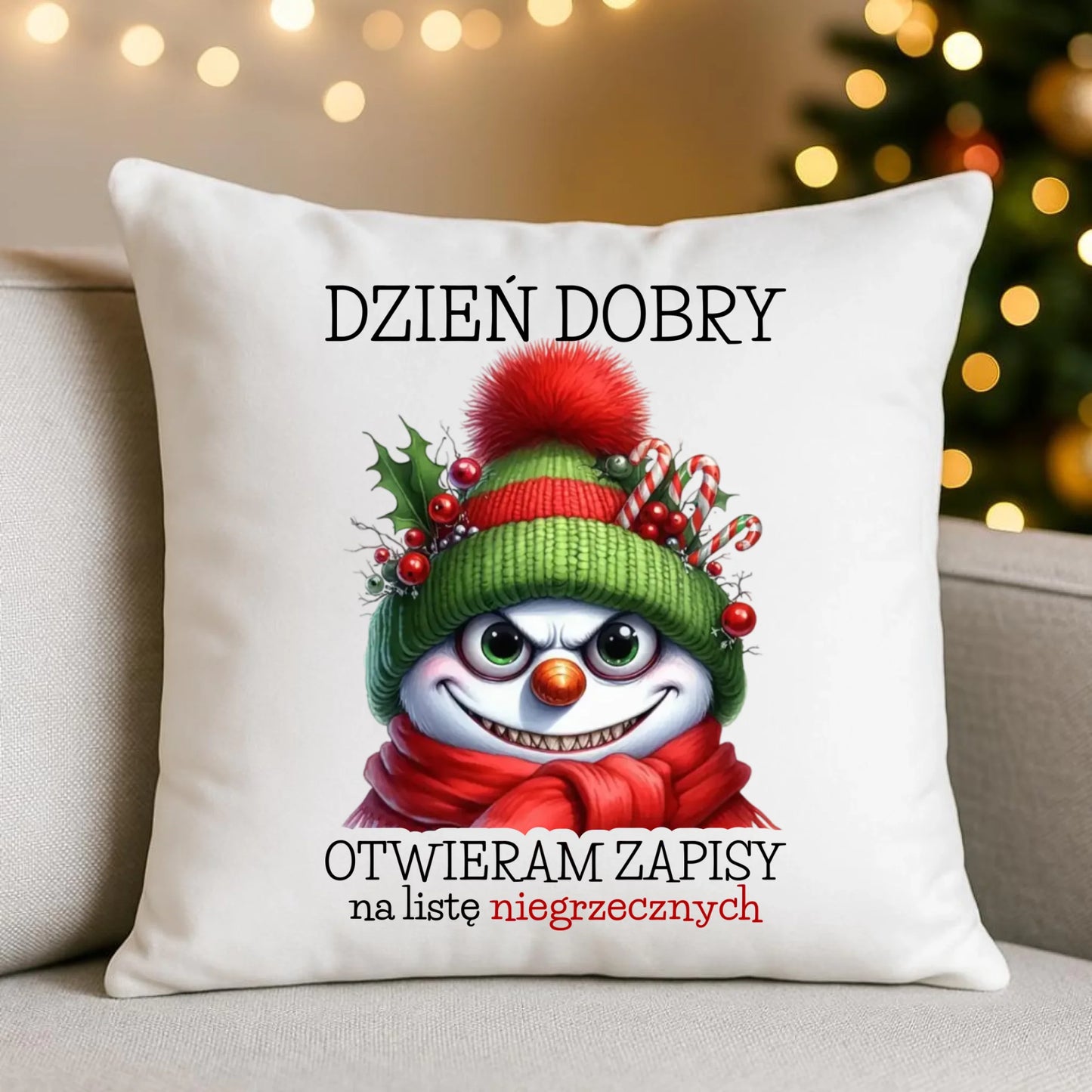 Poduszka świąteczna - Niegrzeczny bałwan - Dzień dobry otwieram zapisy na listę BN121 - StoryCups.pl