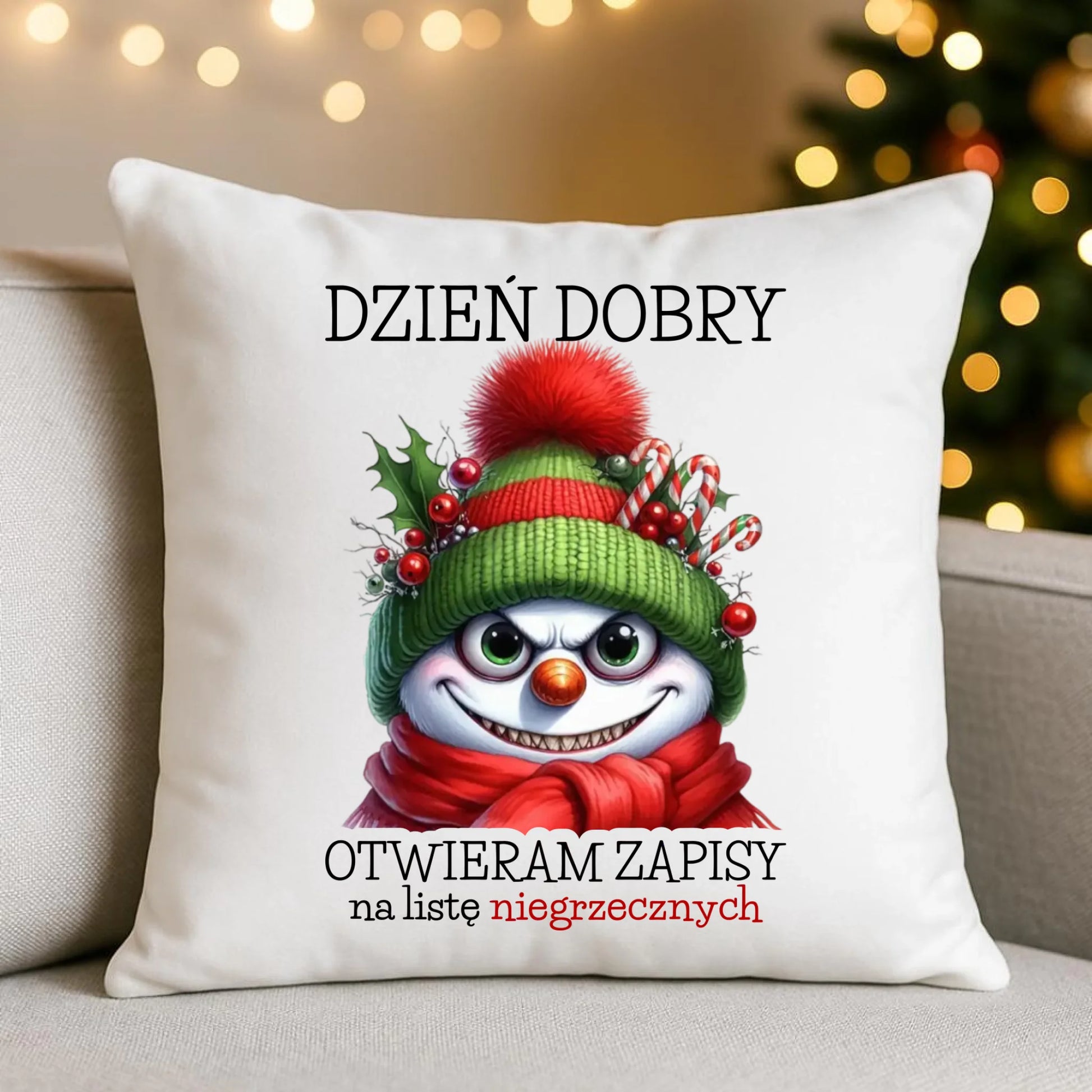 Poduszka świąteczna - Niegrzeczny bałwan - Dzień dobry otwieram zapisy na listę BN121 - StoryCups.pl
