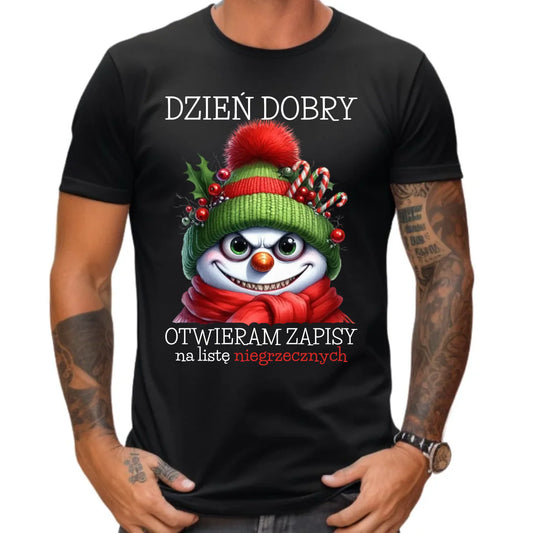 Koszulka męska świąteczna - Niegrzeczny bałwan - Dzień dobry otwieram zapisy na listę BN121 - StoryCups.pl