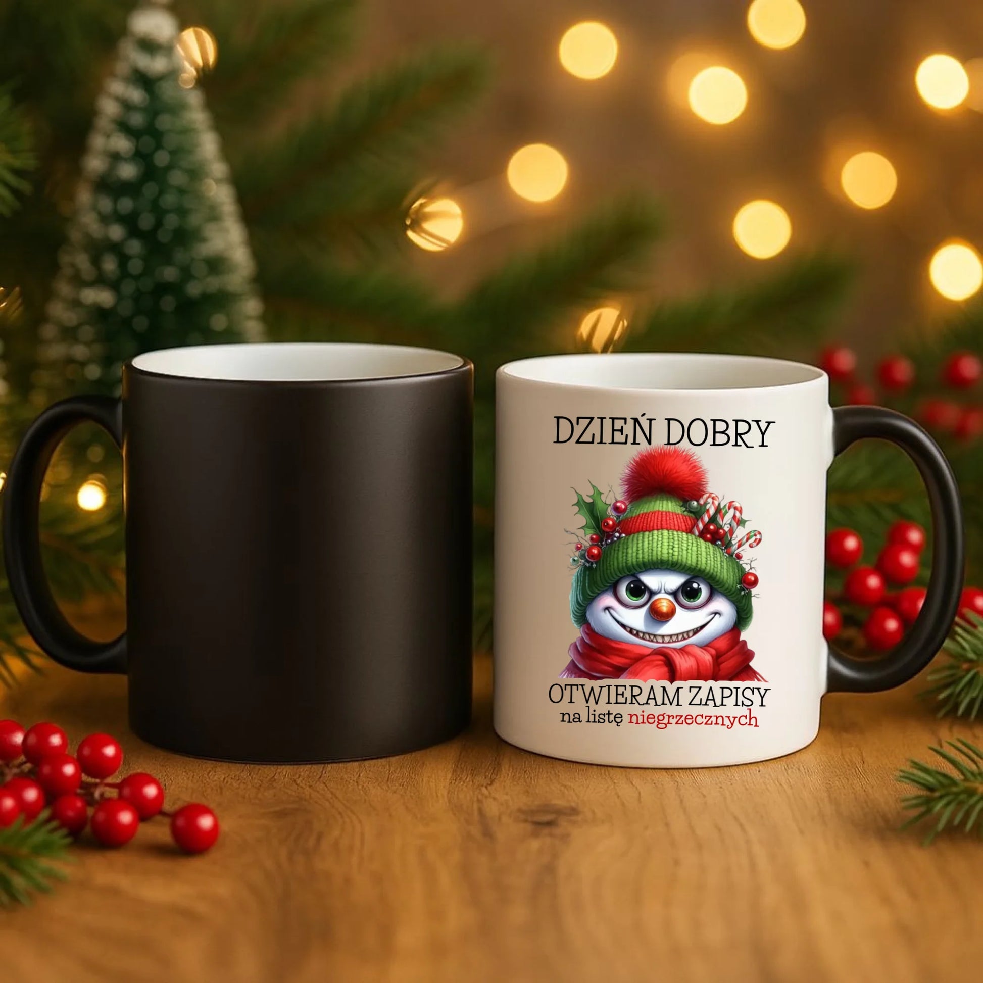 Kubek magiczny świąteczny - Niegrzeczny bałwan - Dzień dobry otwieram zapisy na listę BN121 - StoryCups.pl