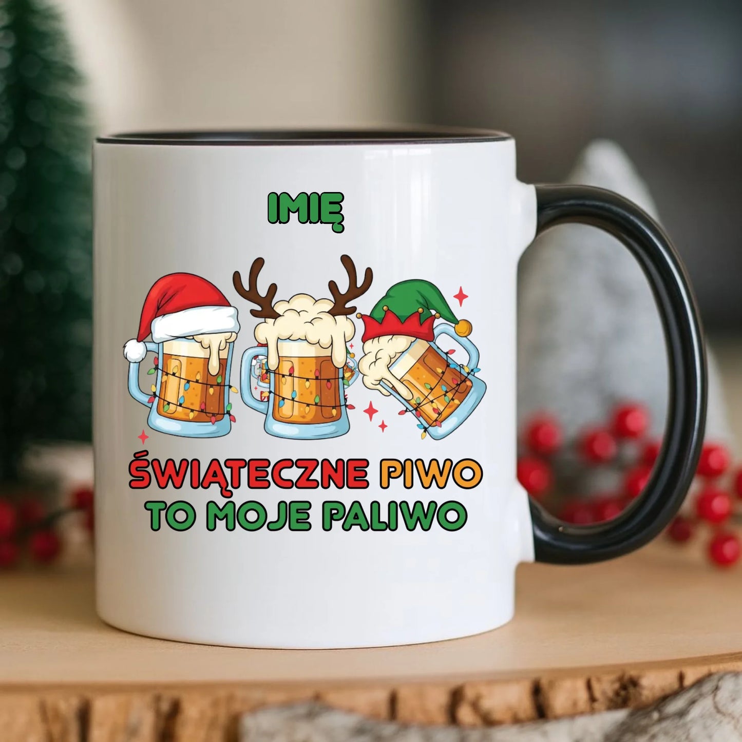 Kubek świąteczny - Świąteczne piwo to moje paliwo - personalizowany BN119 - StoryCups.pl