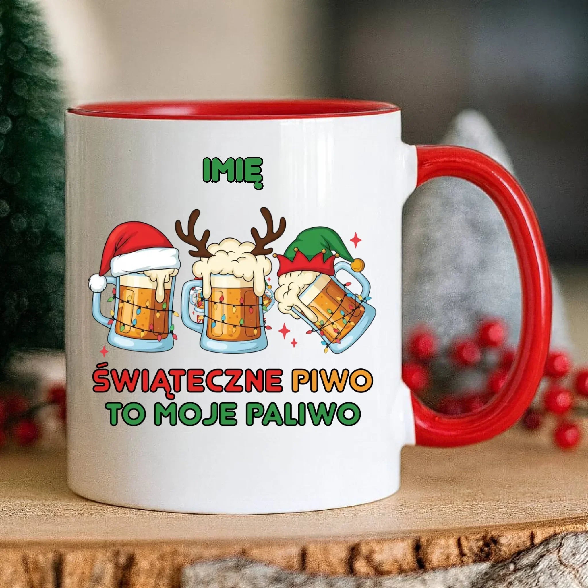 Kubek świąteczny - Świąteczne piwo to moje paliwo - personalizowany BN119 - StoryCups.pl