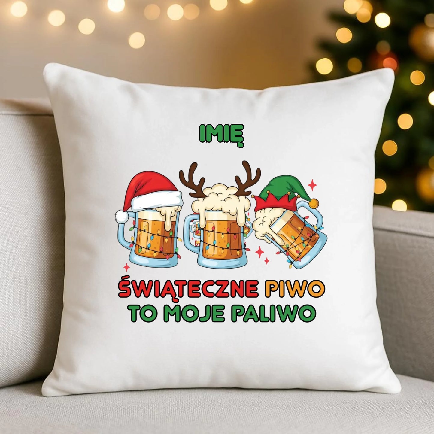 Poduszka świąteczna - Świąteczne piwo to moje paliwo - personalizowana BN119 - StoryCups.pl