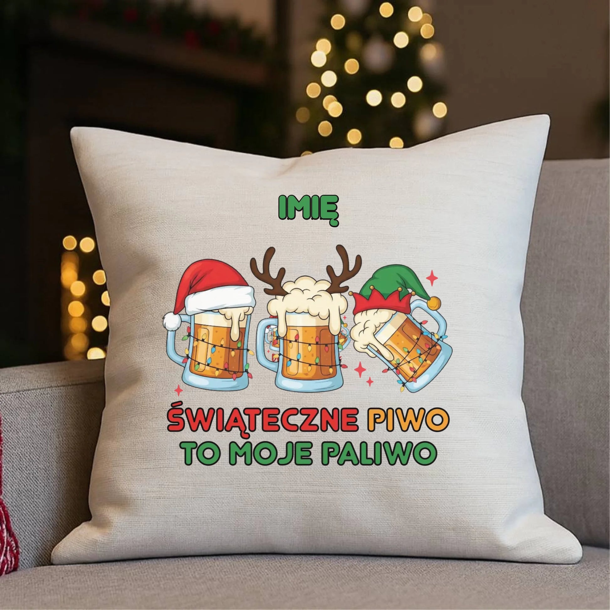 Poduszka świąteczna - Świąteczne piwo to moje paliwo - personalizowana BN119 - StoryCups.pl