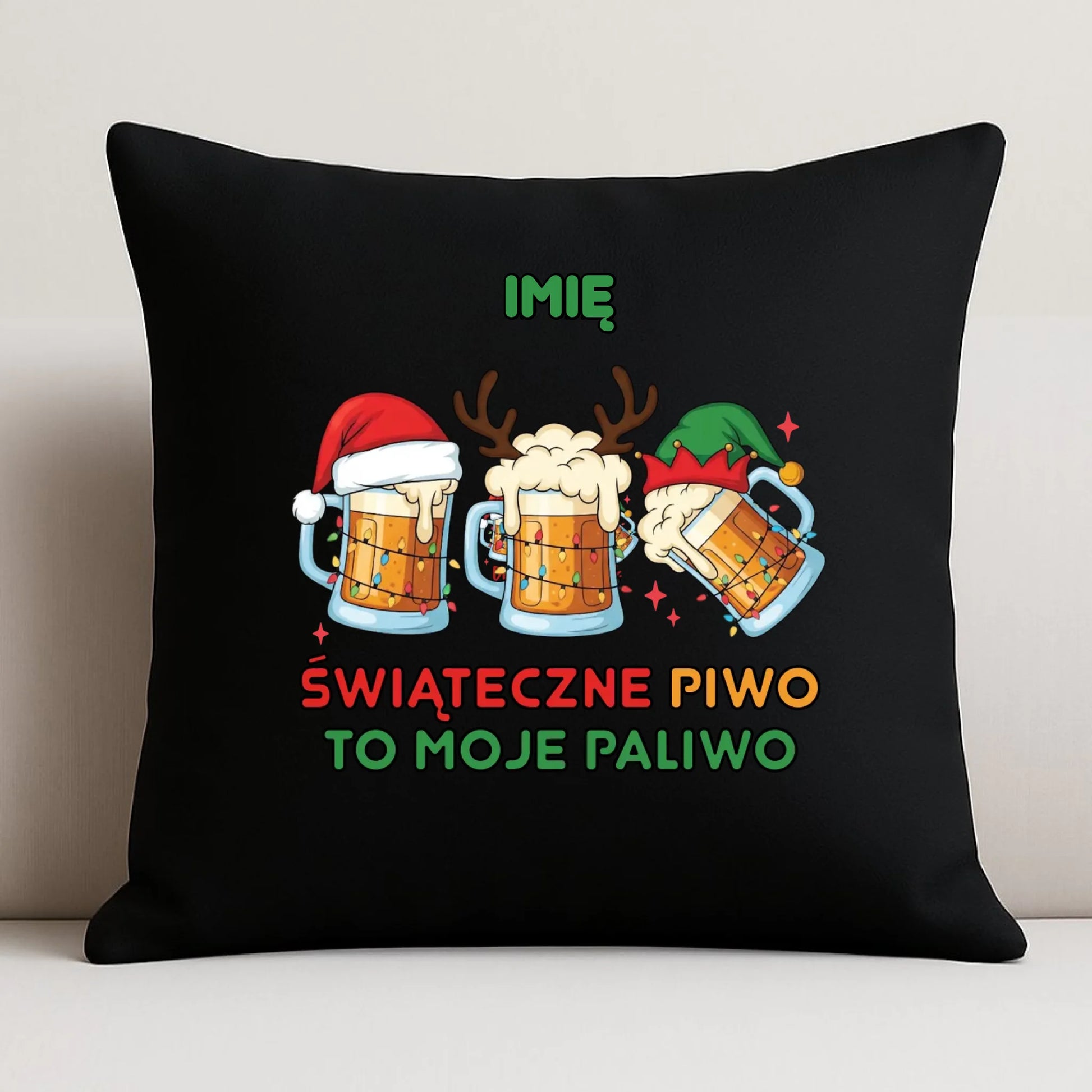 Poduszka dekoracyjna świąteczna - Świąteczne piwo to moje paliwo - personalizowana BN119 - StoryCups.pl