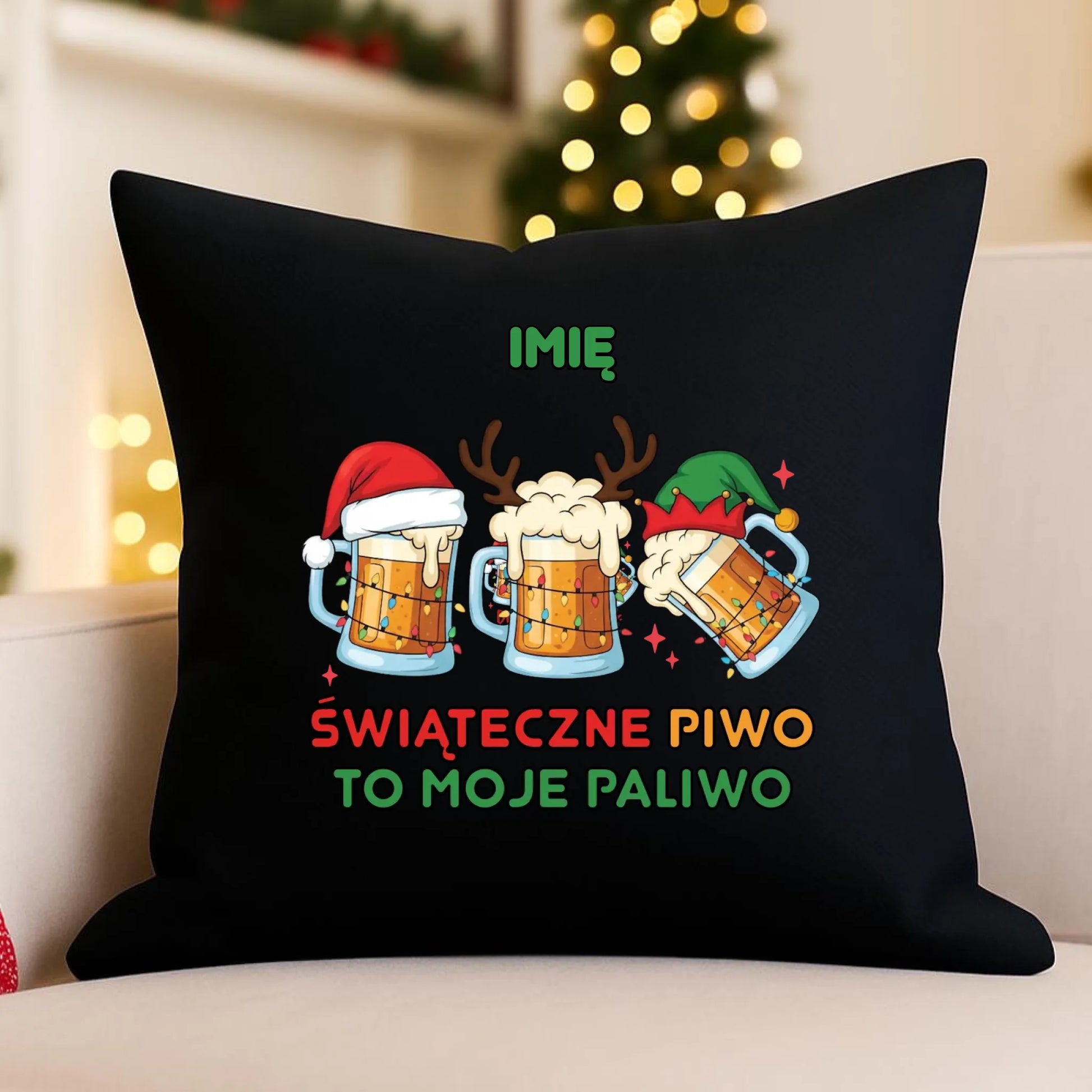 Poduszka dekoracyjna świąteczna - Świąteczne piwo to moje paliwo - personalizowana BN119 - StoryCups.pl