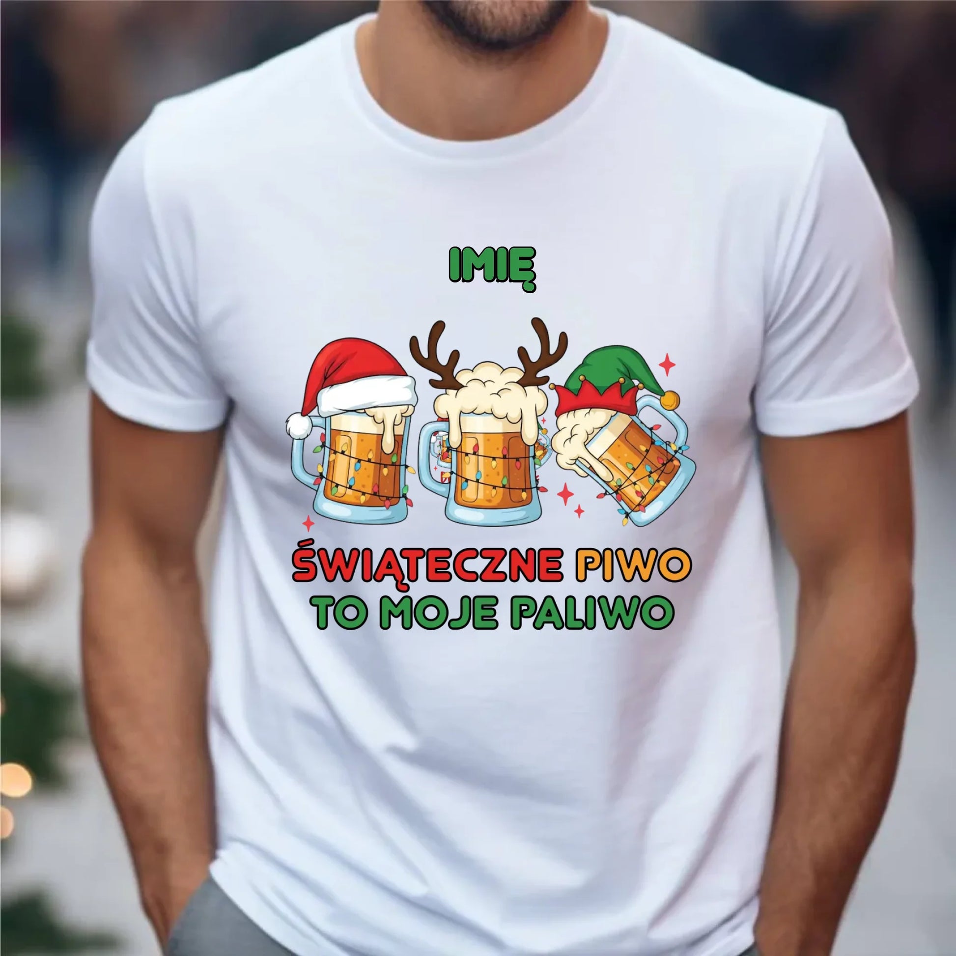 Koszulka męska świąteczna - Świąteczne piwo to moje paliwo - personalizowana BN119 - StoryCups.pl