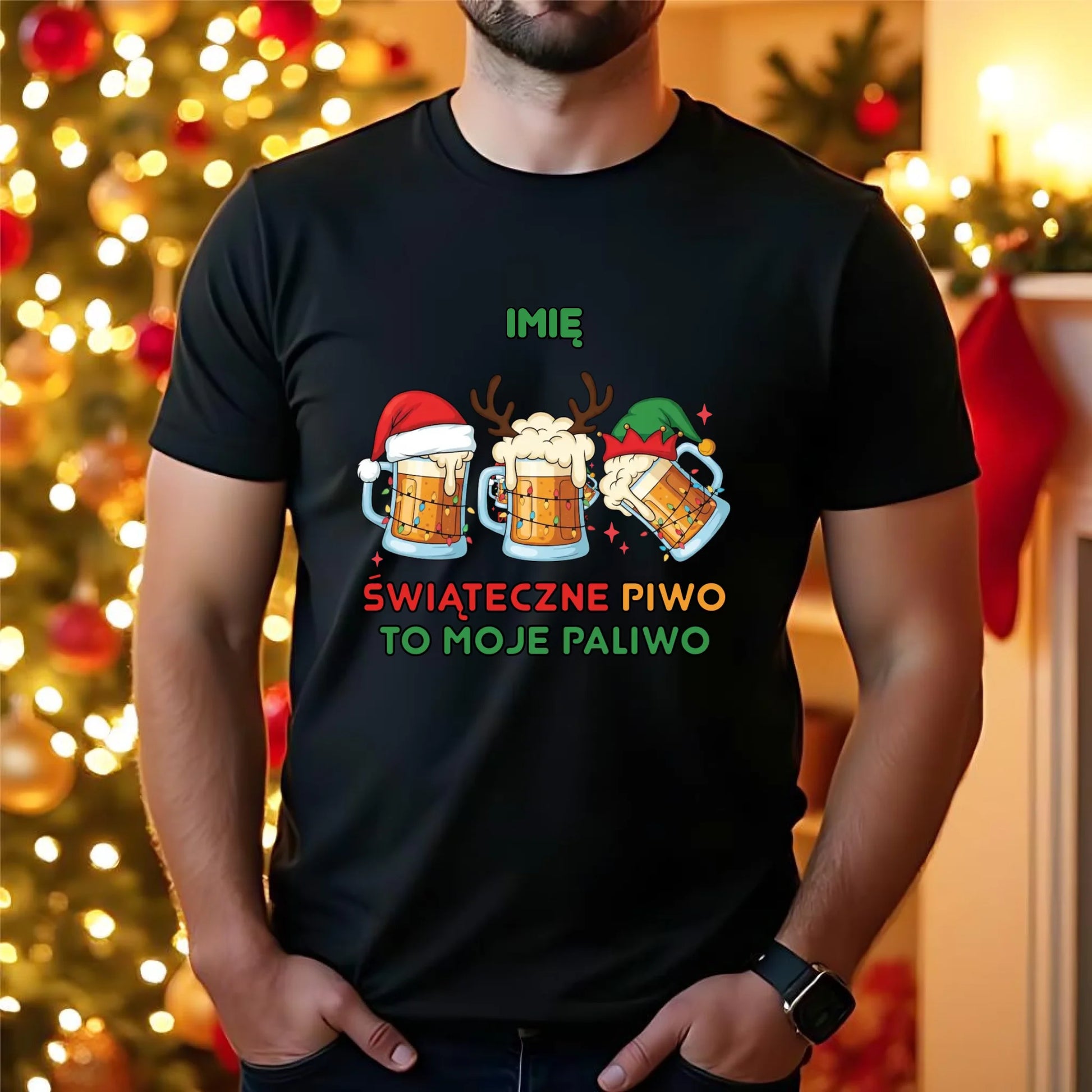 Koszulka męska świąteczna - Świąteczne piwo to moje paliwo - personalizowana BN119 - StoryCups.pl