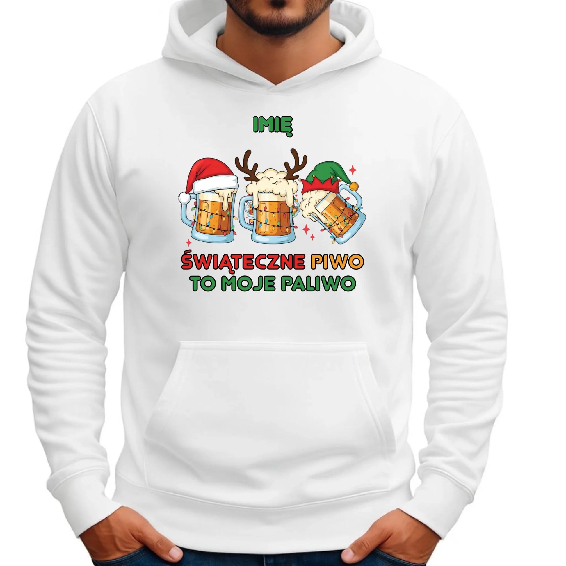 Bluza męska z kapturem świąteczna - Świąteczne piwo to moje paliwo - personalizowana BN119 - StoryCups.pl