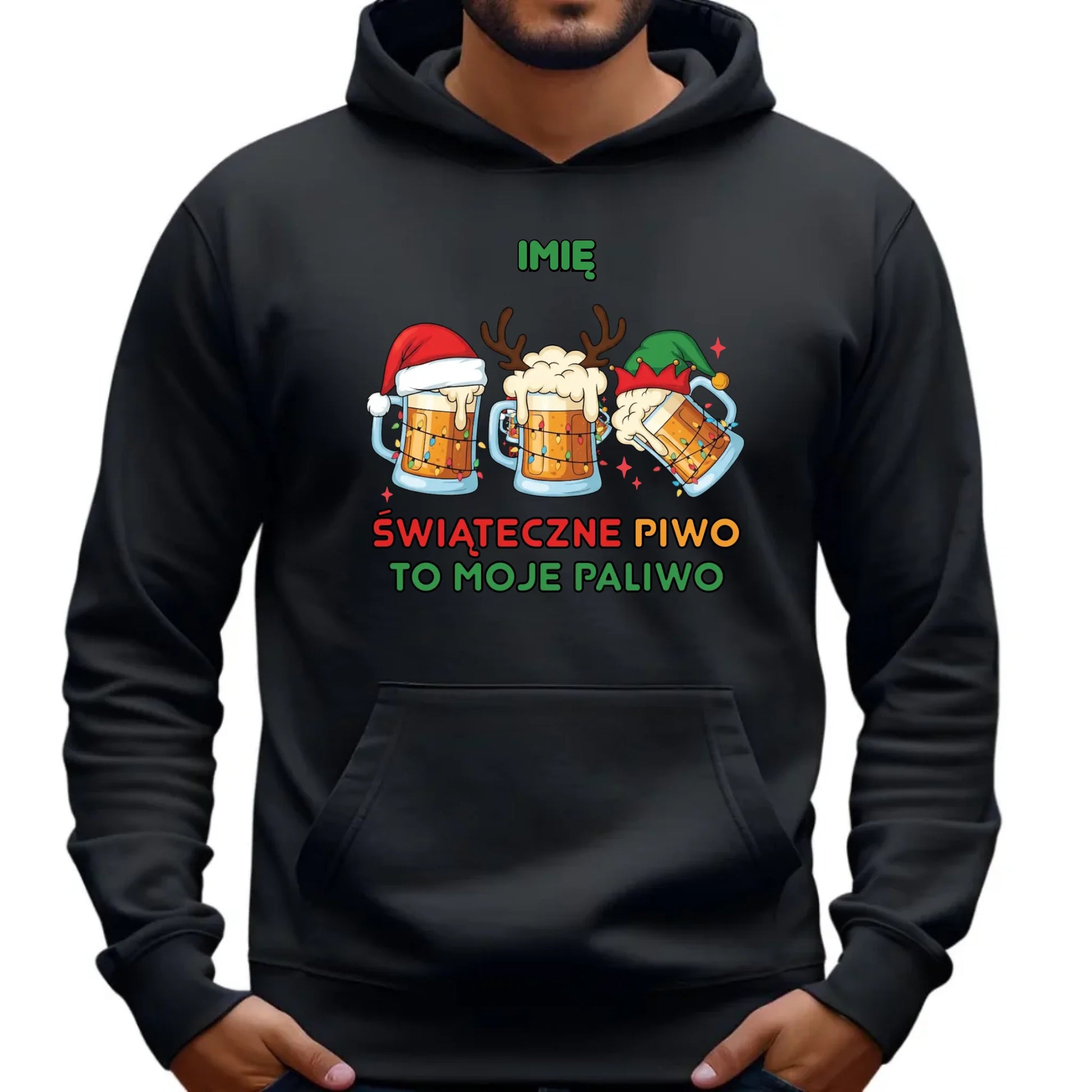 Bluza męska z kapturem świąteczna - Świąteczne piwo to moje paliwo - personalizowana BN119 - StoryCups.pl
