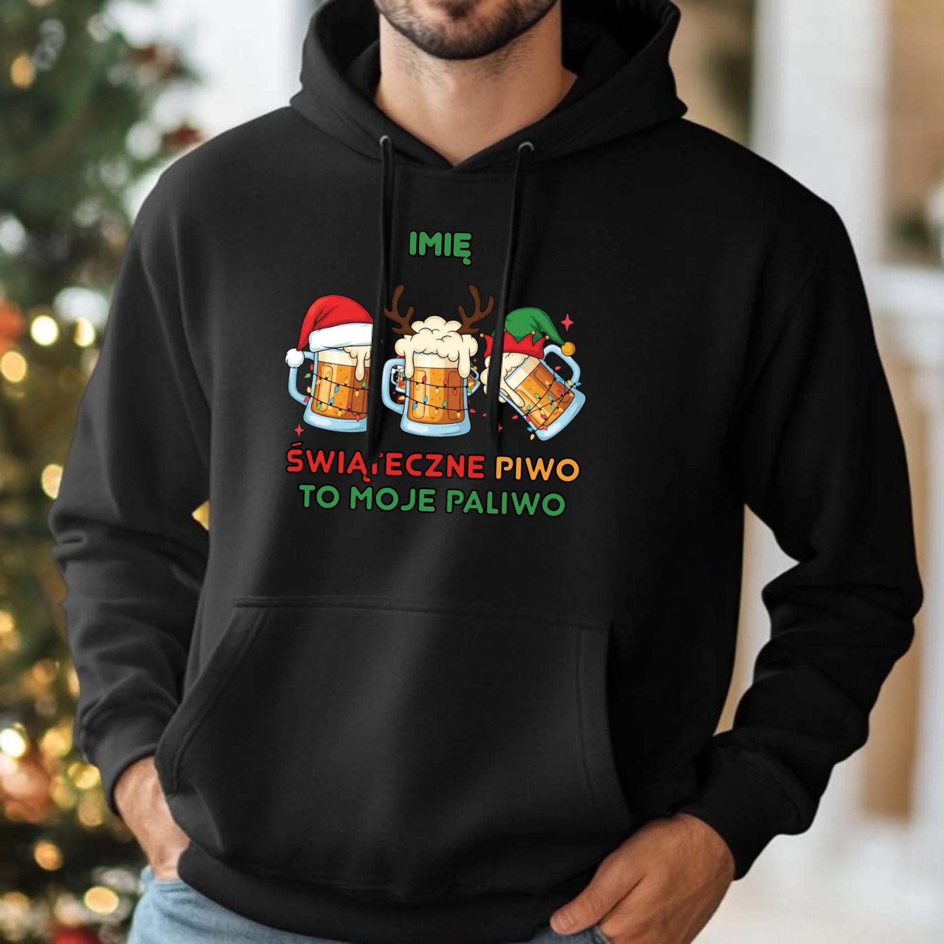 Bluza męska z kapturem świąteczna - Świąteczne piwo to moje paliwo - personalizowana BN119 - StoryCups.pl