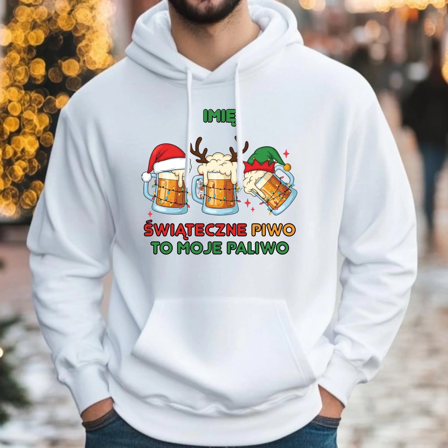 Bluza męska z kapturem świąteczna - Świąteczne piwo to moje paliwo - personalizowana BN119 - StoryCups.pl