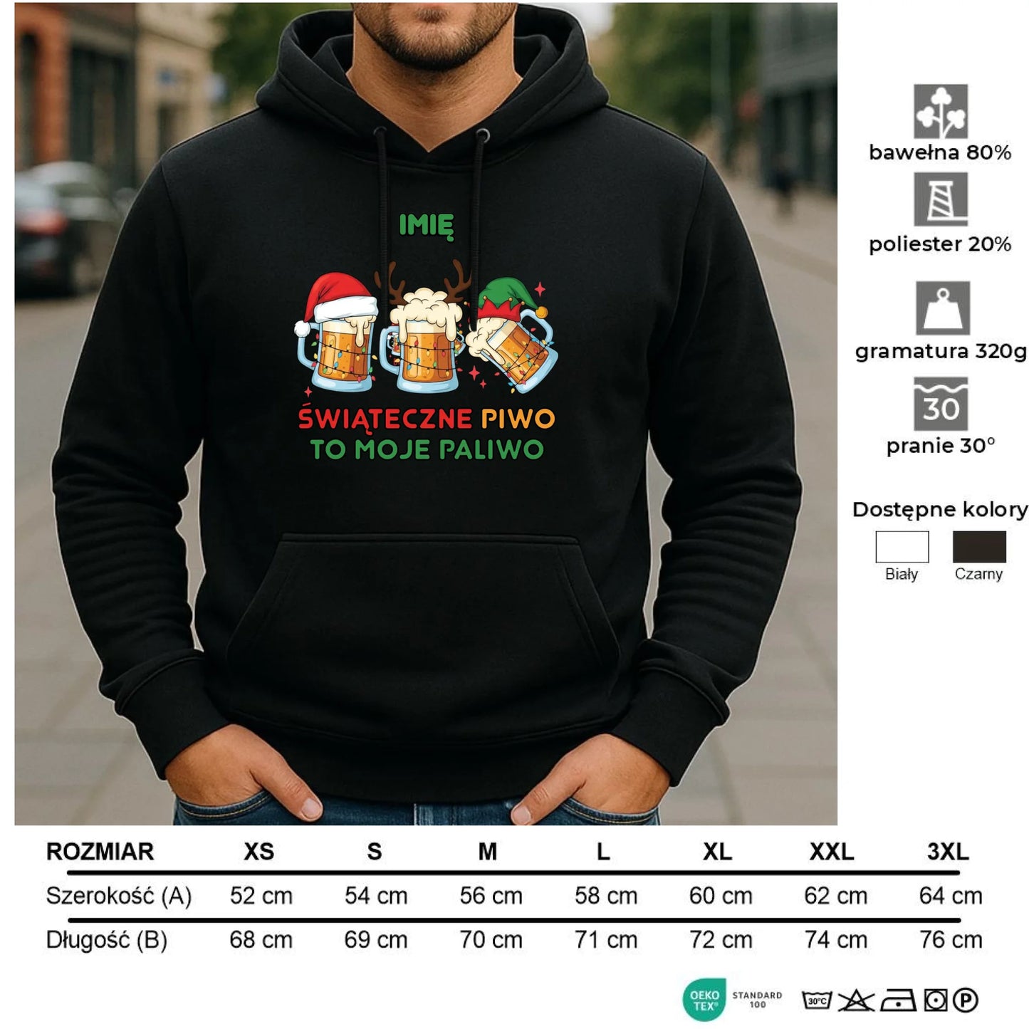 Bluza męska z kapturem świąteczna - Świąteczne piwo to moje paliwo - personalizowana BN119 - StoryCups.pl