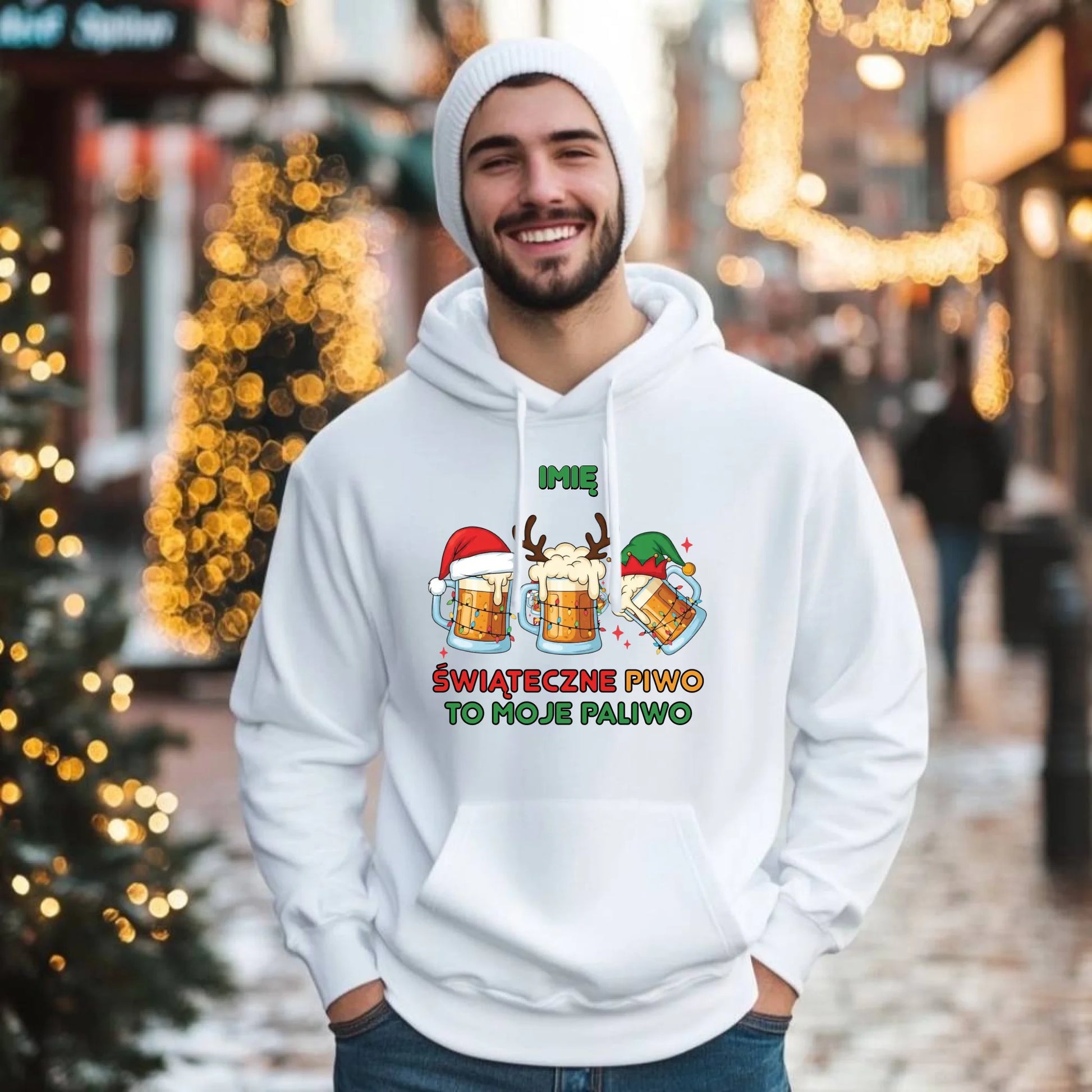 Bluza męska z kapturem świąteczna - Świąteczne piwo to moje paliwo - personalizowana BN119 - StoryCups.pl