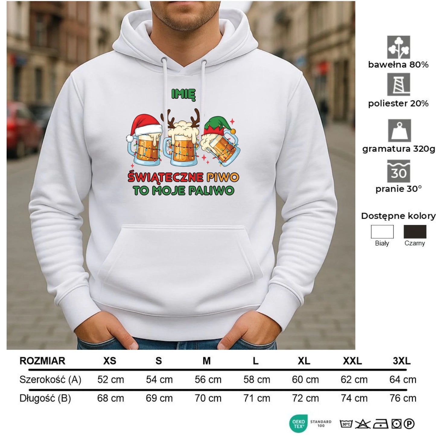 Bluza męska z kapturem świąteczna - Świąteczne piwo to moje paliwo - personalizowana BN119 - StoryCups.pl