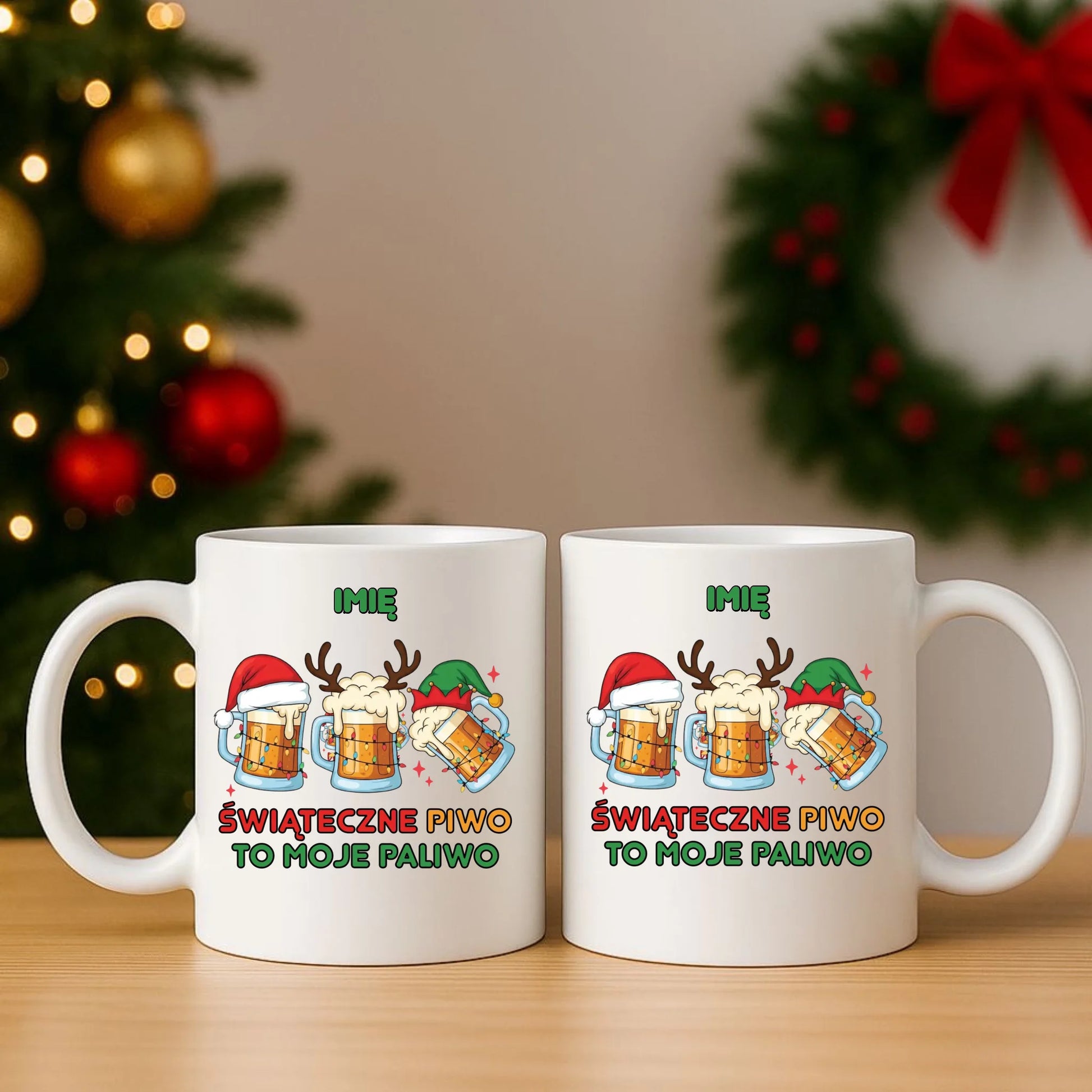 Zestaw poduszka i kubek świąteczny - Świąteczne piwo to moje paliwo - personalizowany BN119 - StoryCups.pl
