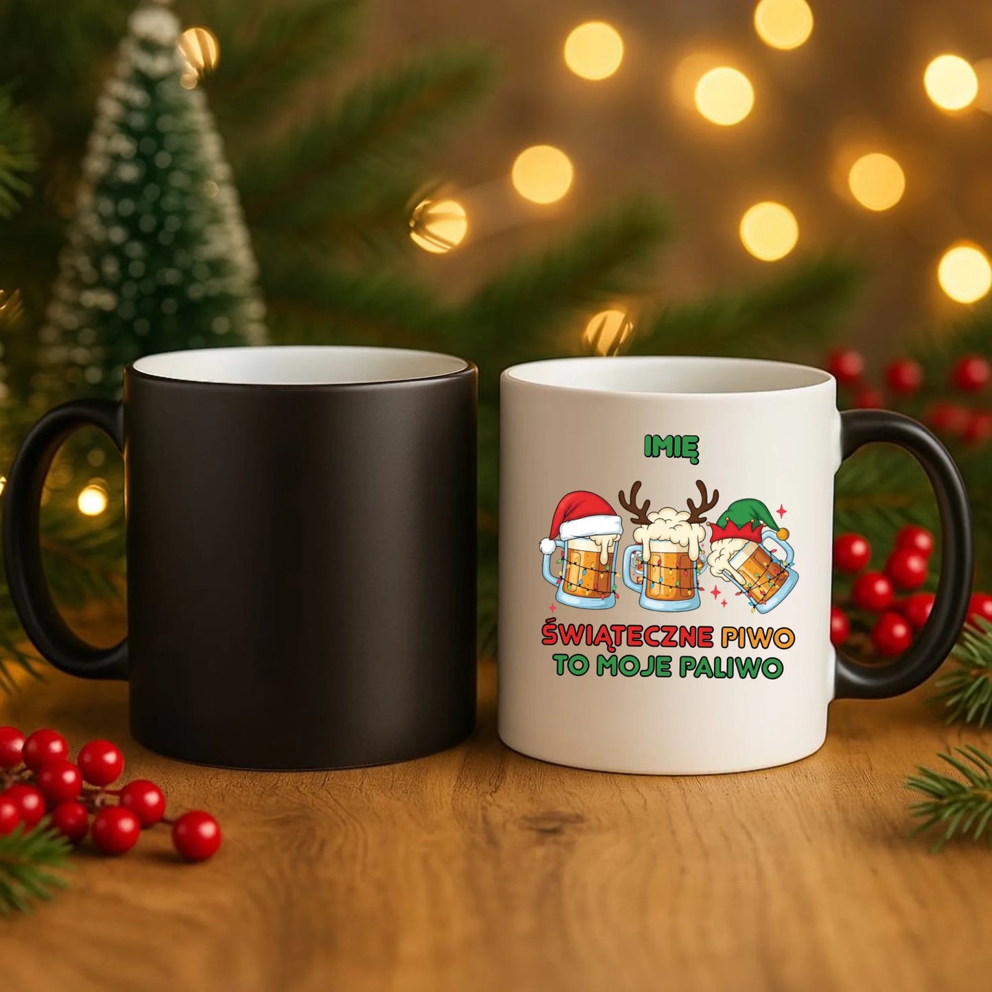 Kubek magiczny świąteczny - Świąteczne piwo to moje paliwo - personalizowany BN119 - StoryCups.pl