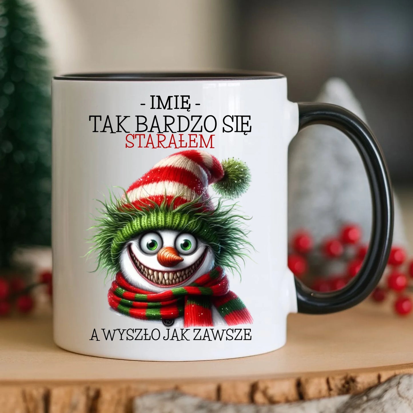 Kubek świąteczny z bałwanem - Tak bardzo się starałem - personalizowany BN120 - StoryCups.pl