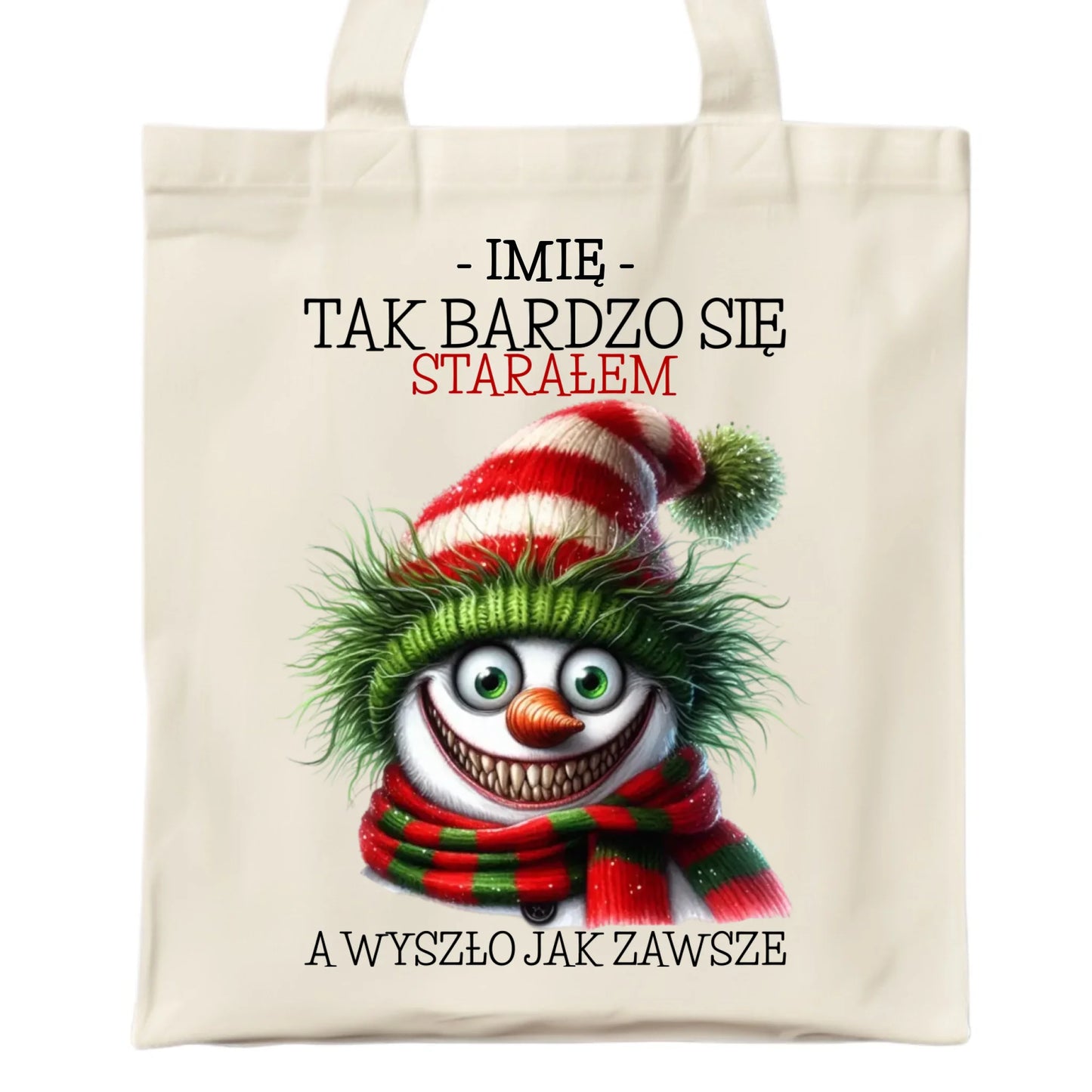 Torba świąteczna z bałwanem - Tak bardzo się starałem - personalizowana BN120 - StoryCups.pl