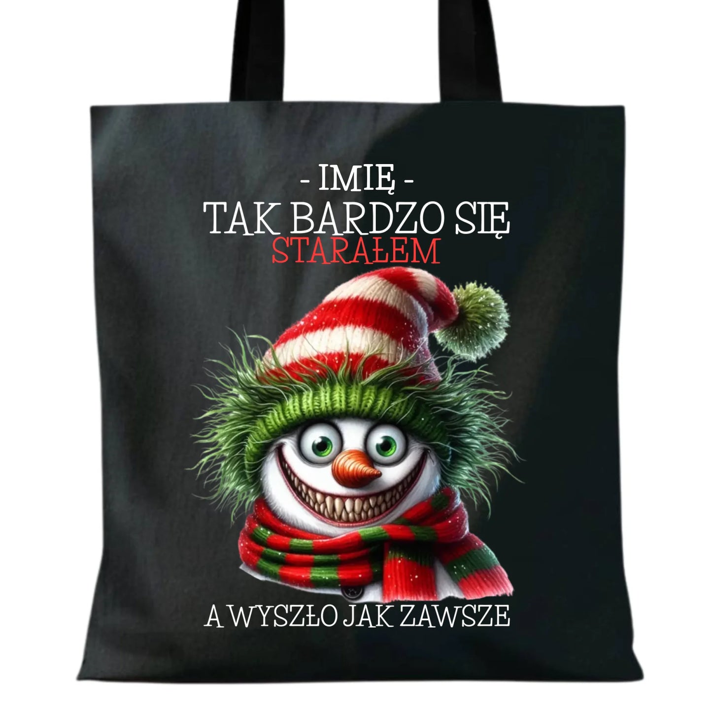 Torba świąteczna z bałwanem - Tak bardzo się starałem - personalizowana BN120 - StoryCups.pl