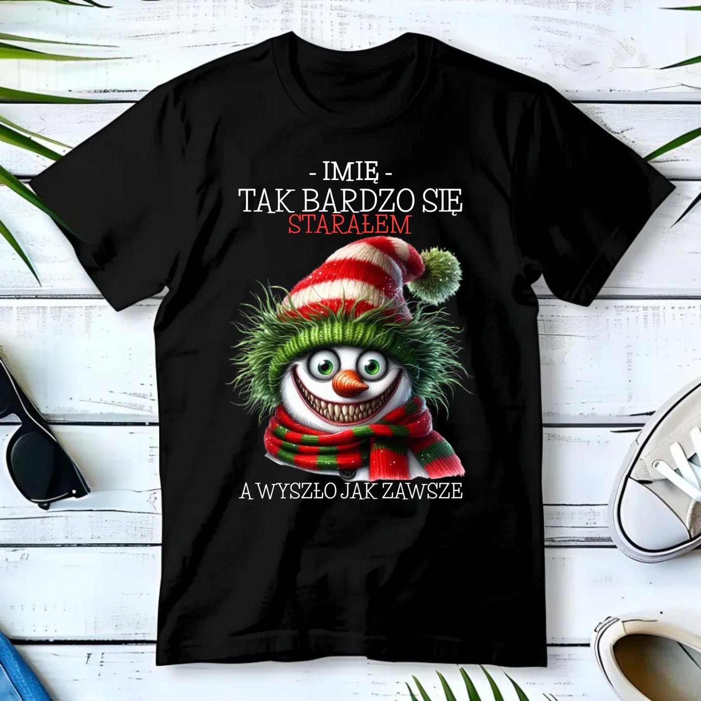 Koszulka męska świąteczna z bałwanem - Tak bardzo się starałem - personalizowana BN120 - StoryCups.pl